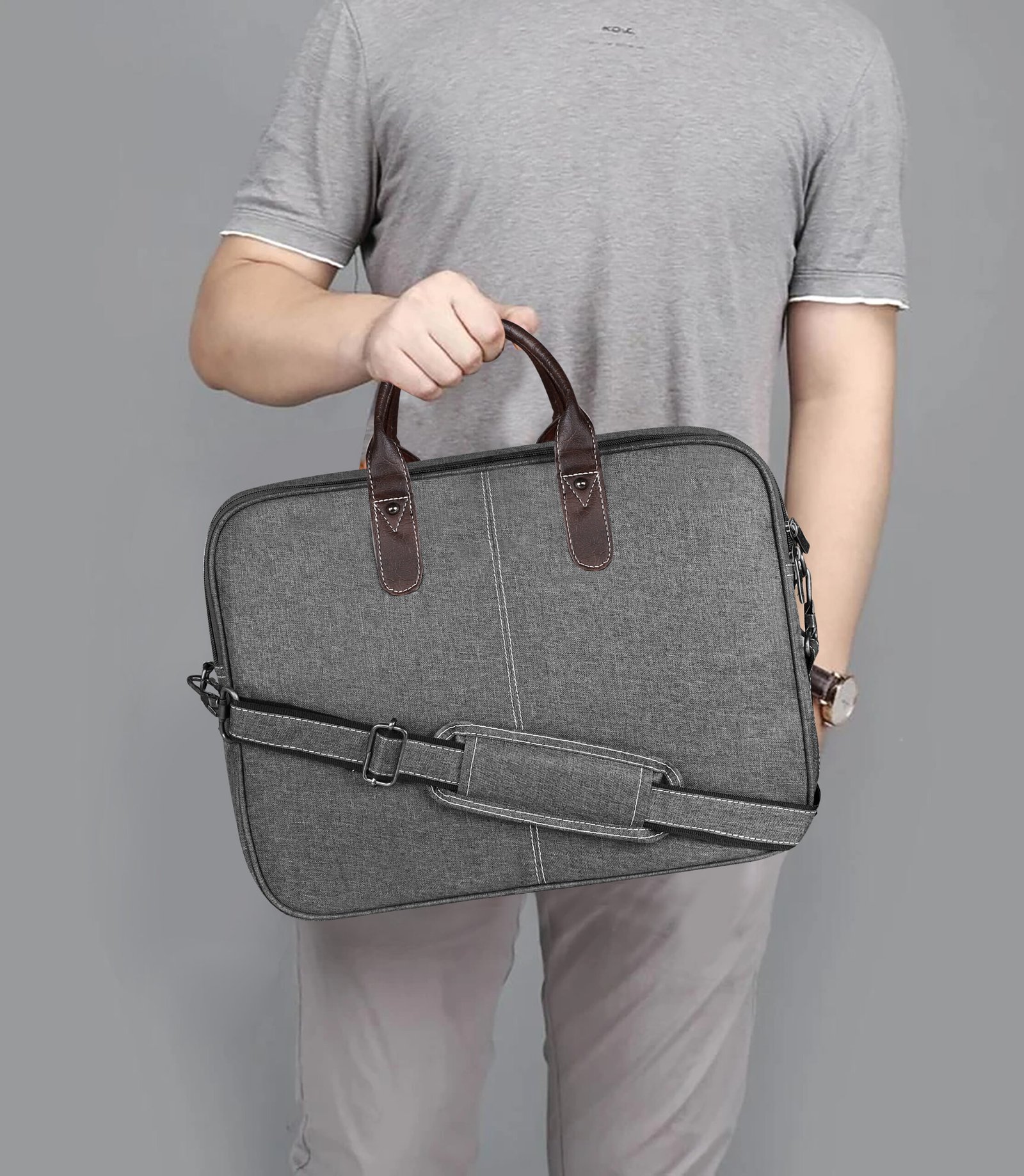 Grey Color Linen fabric 10L Messenger Bag BG73