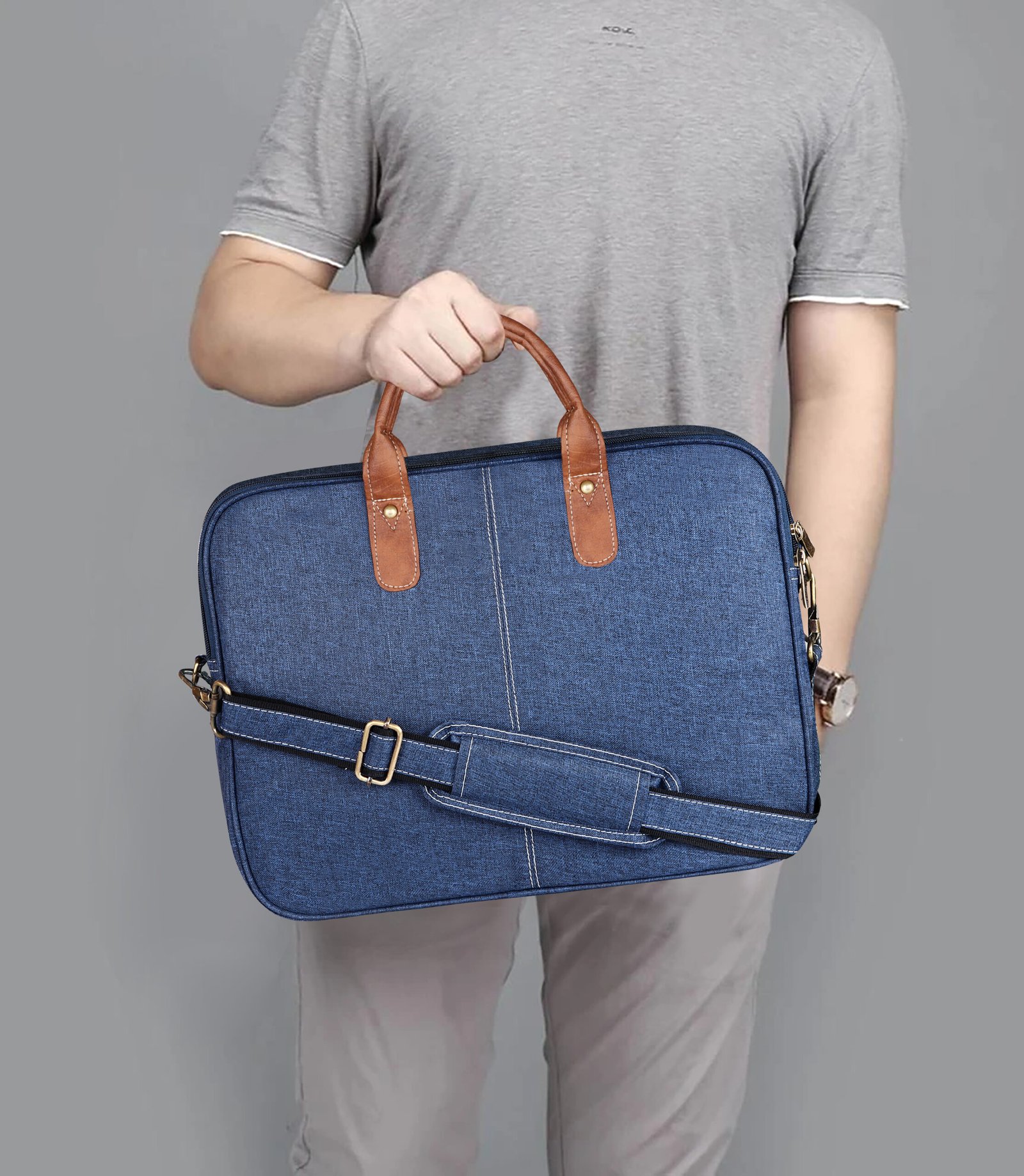 Blue Color Linen fabric 10L Messenger Bag BG74