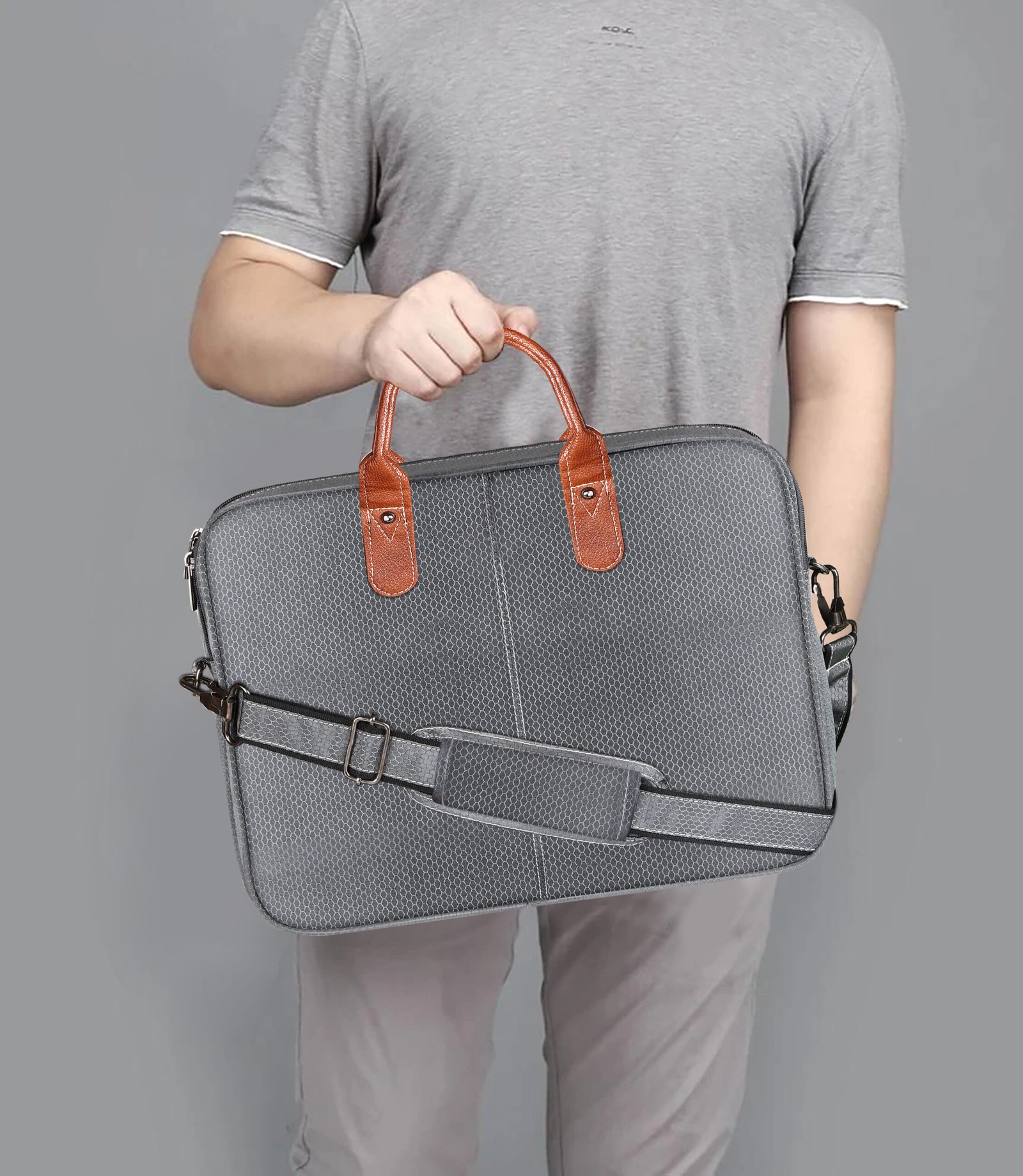 Grey Color Linen fabric 10L Messenger Bag BG75