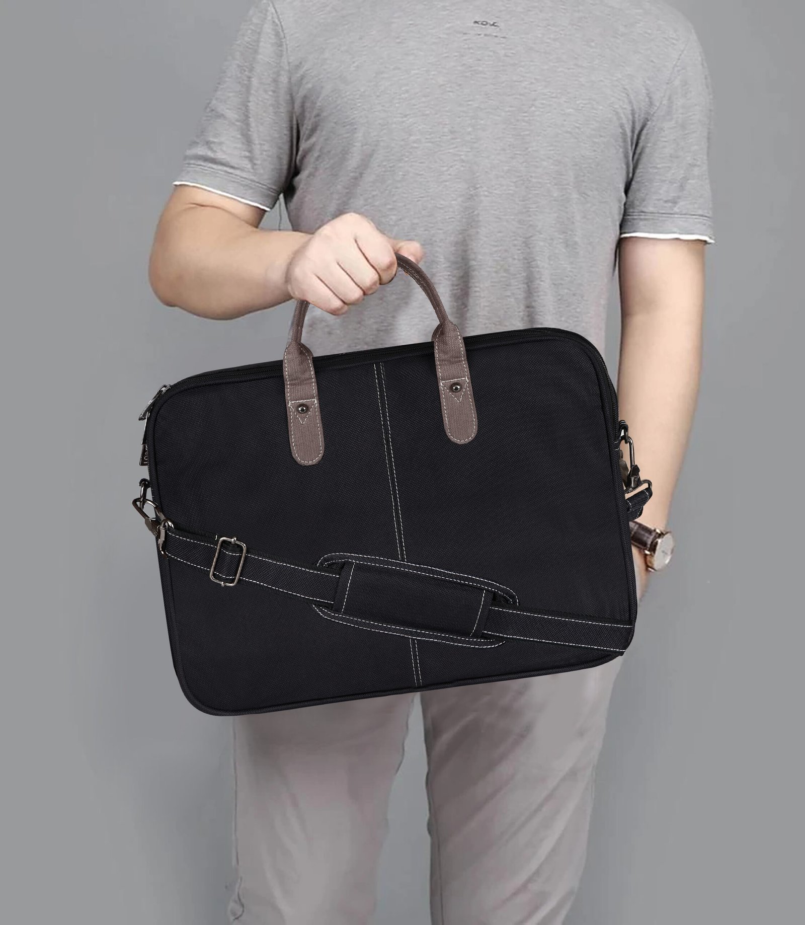 Black Color PVC Coated Fabric 10L Messenger Bag BG76