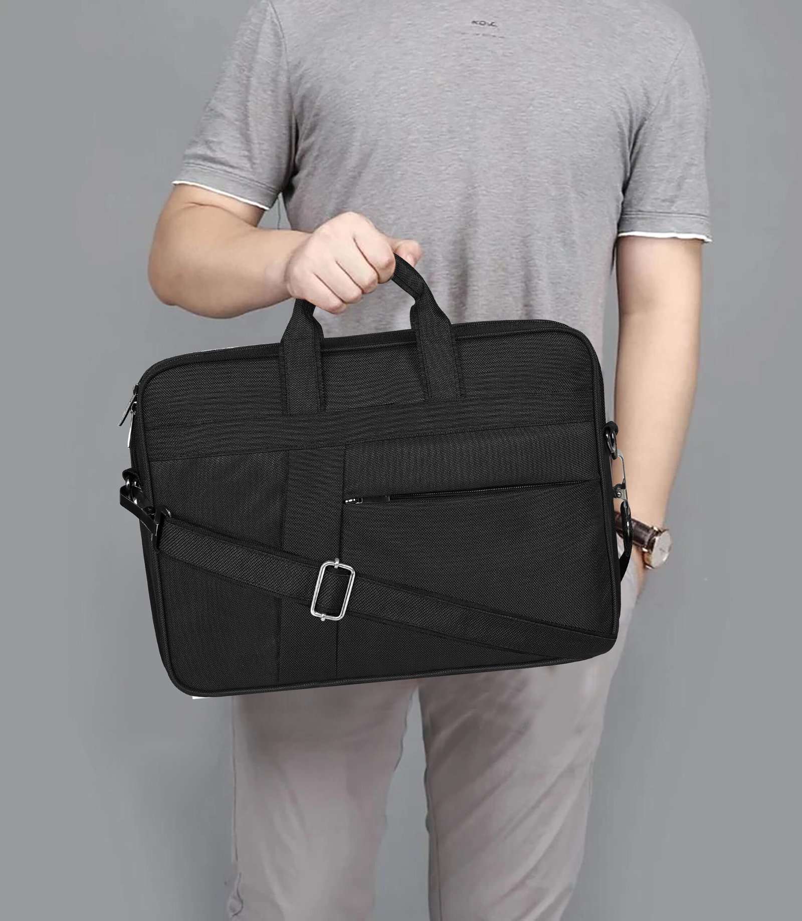 Black Color Linen fabric 10L Messenger Bag BG78
