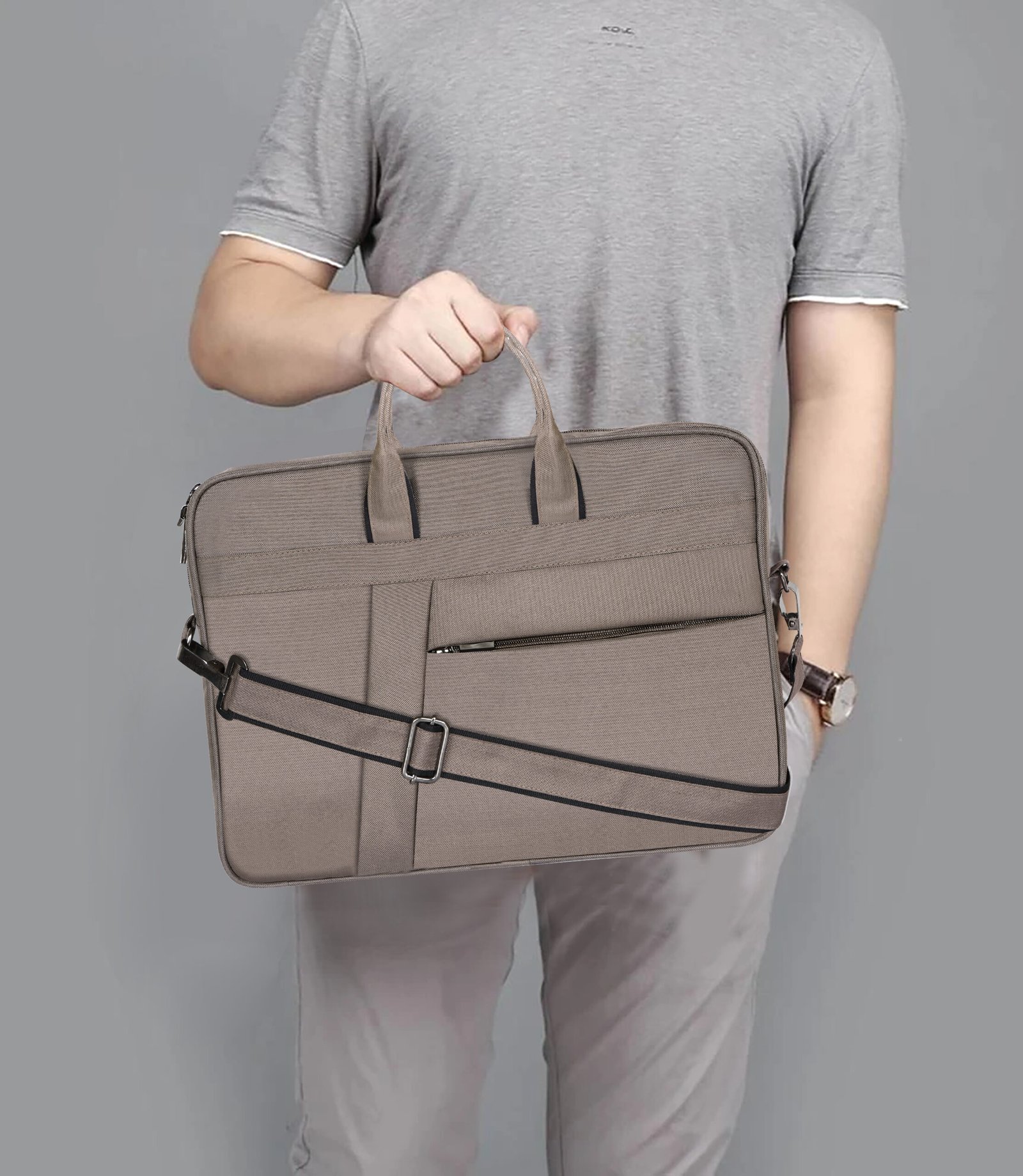 Grey Color Linen fabric 10L Messenger Bag BG79