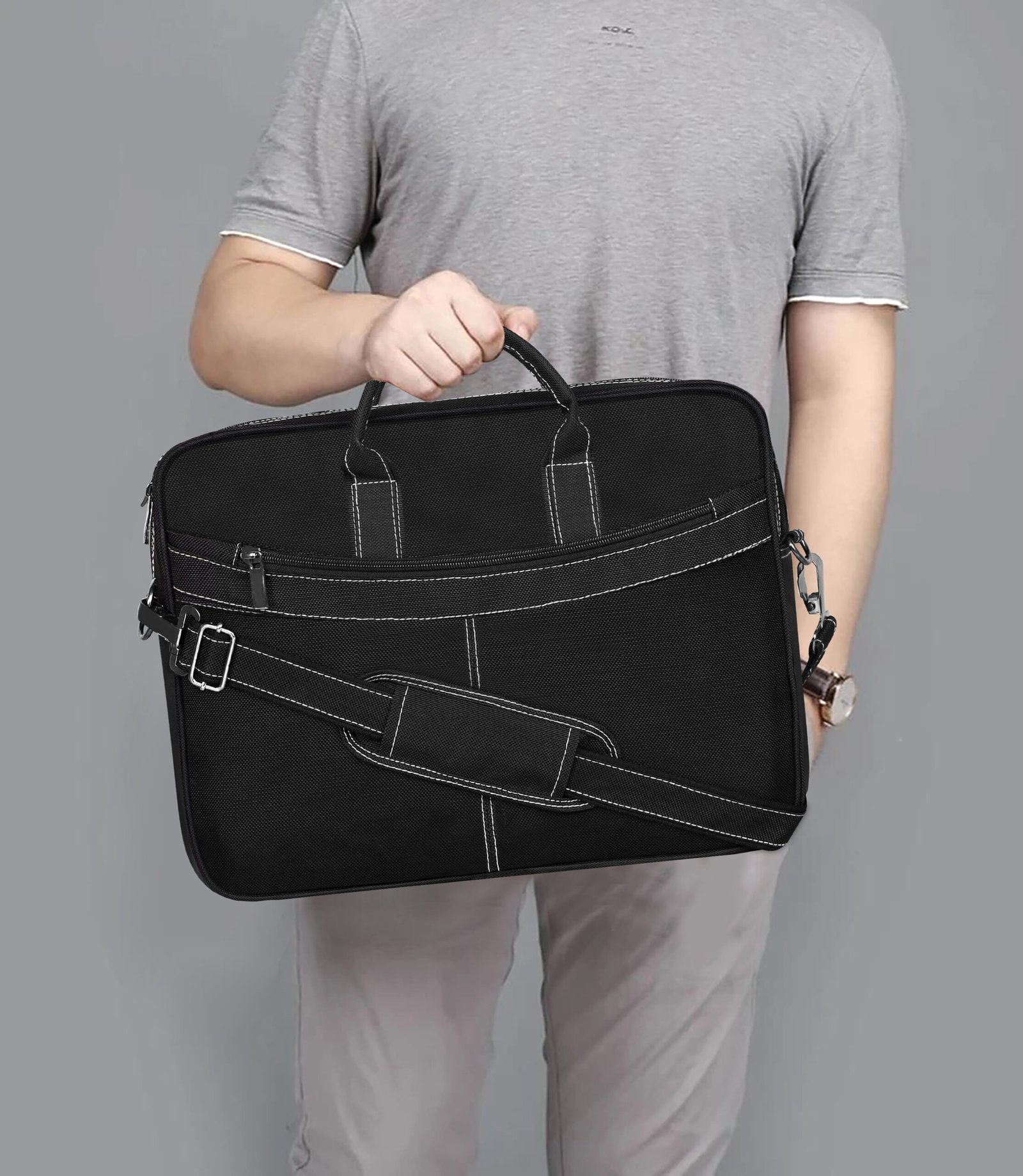 Black Color Linen fabric 10L Messenger Bag BG85