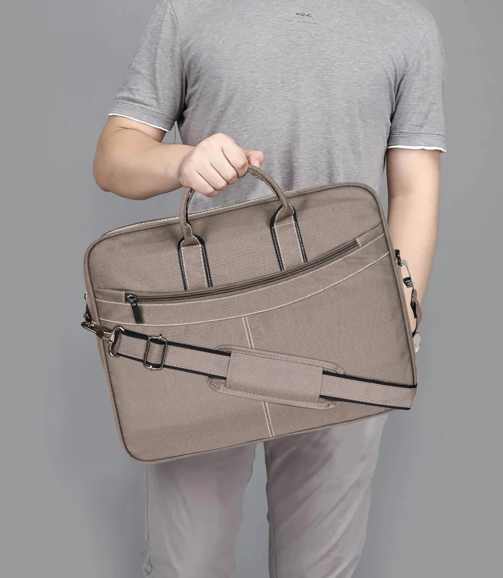 Grey Color Linen fabric 10L Messenger Bag BG86