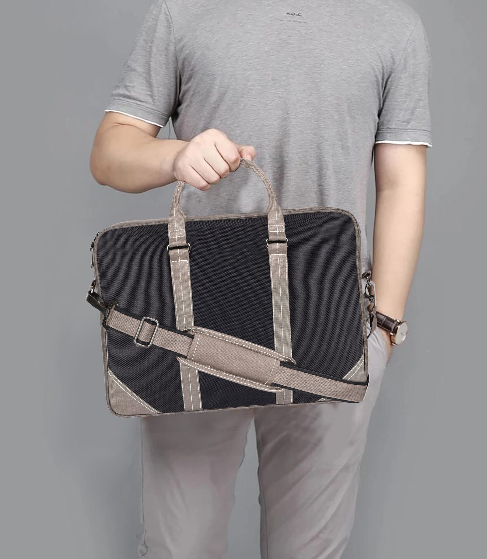 Black Color PVC Coated Fabric 10L Messenger Bag BG88