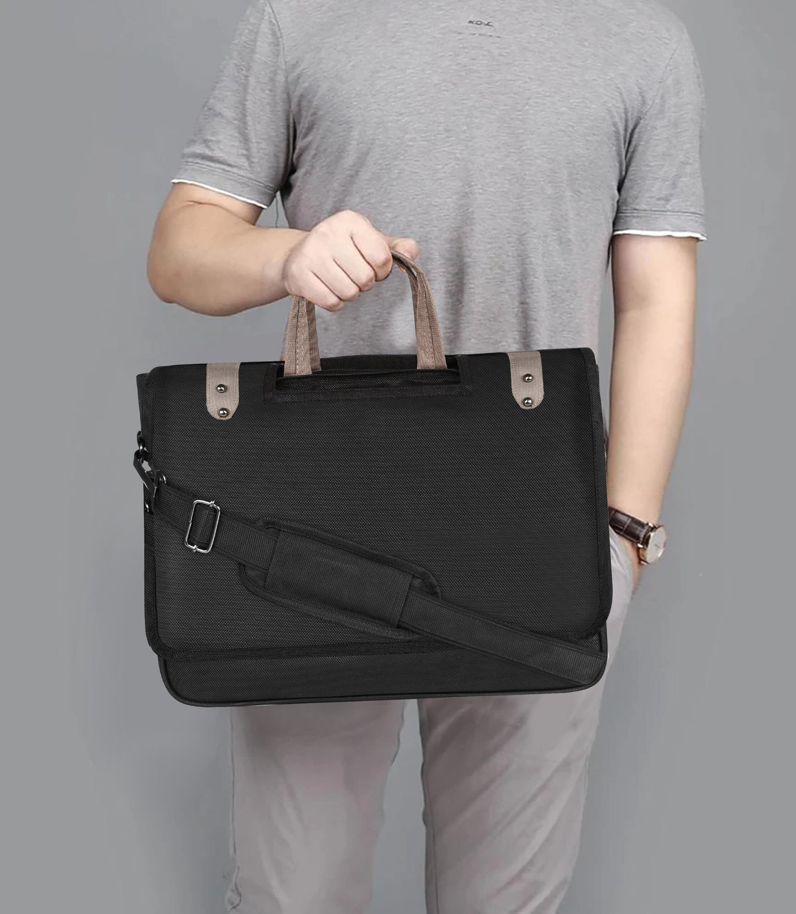 Black Color Linen fabric 10L Messenger Bag BG89