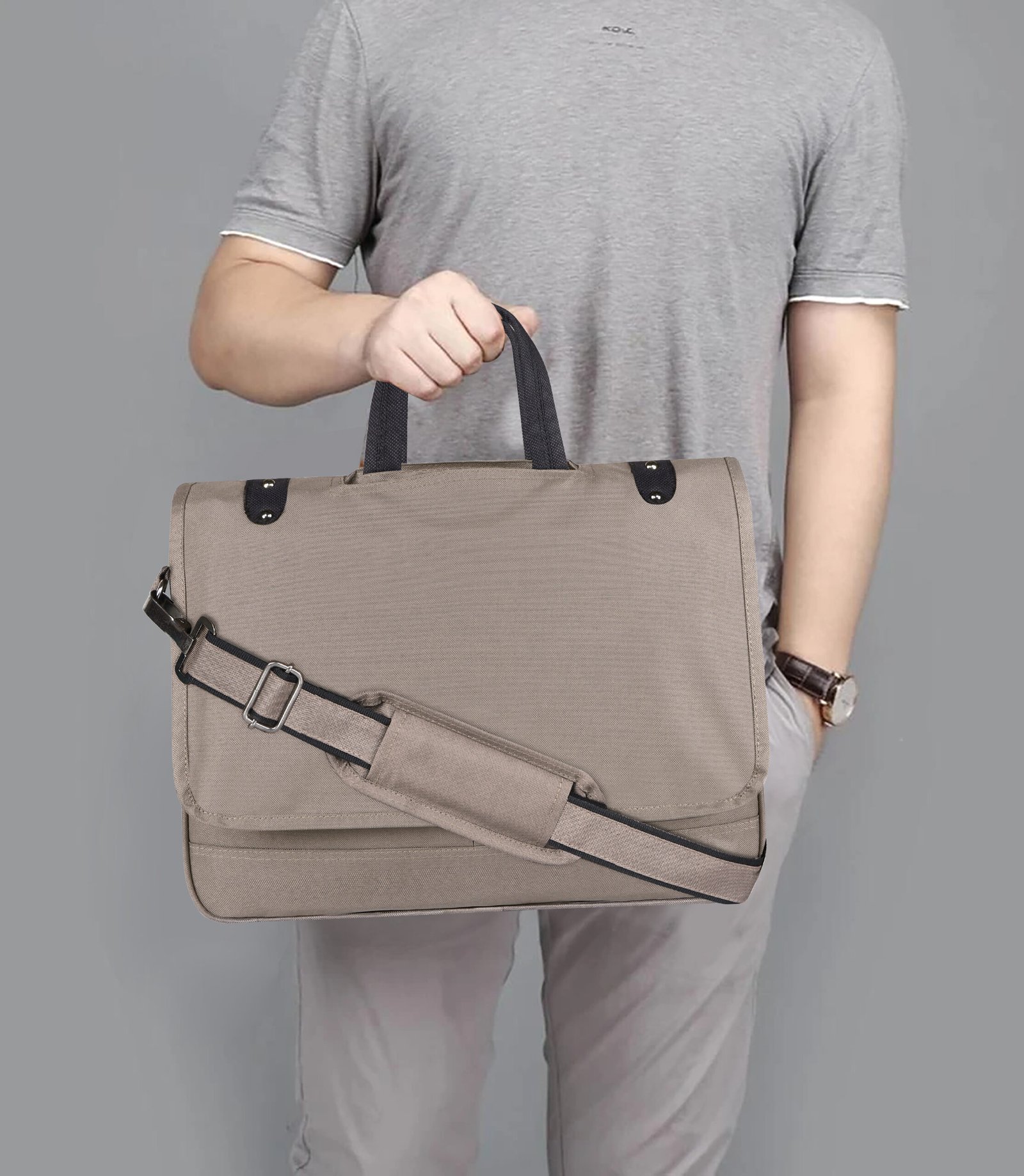 Grey Color Linen fabric 10L Messenger Bag BG90