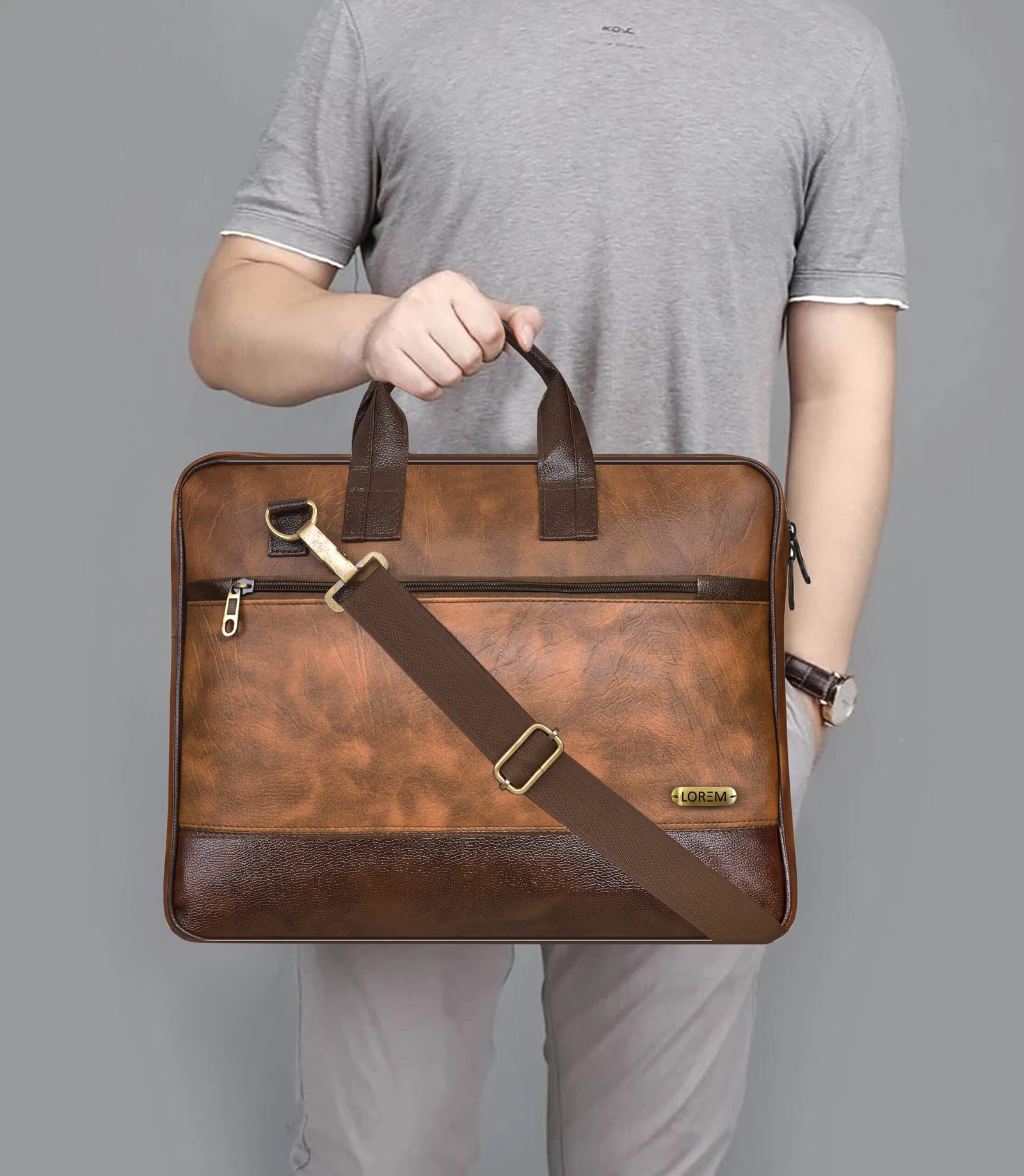 Tan & Brown Color Faux Leather 10L Messenger Bag BG12