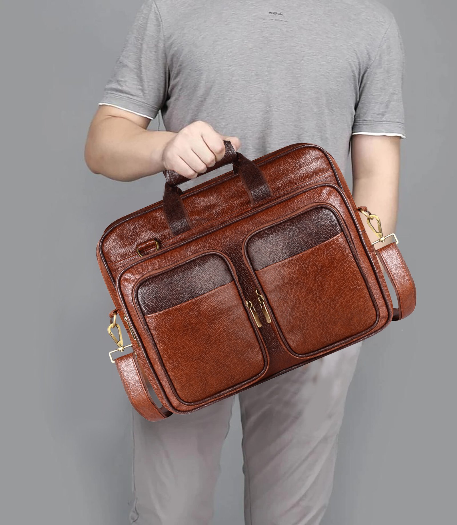 Tan & Brown Color Faux Leather 28L Messenger Bag BG94