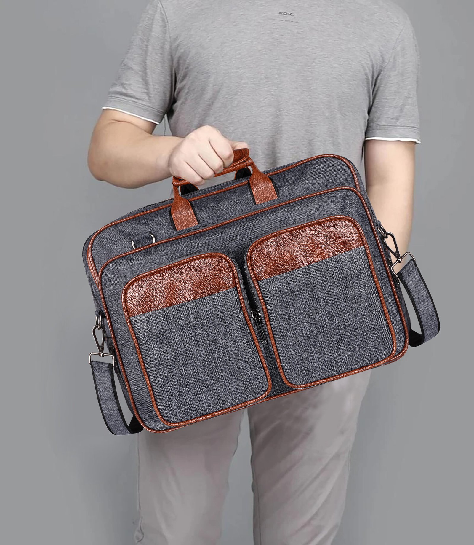 Grey & Tan Color Linen fabric 28L Messenger Bag BG98