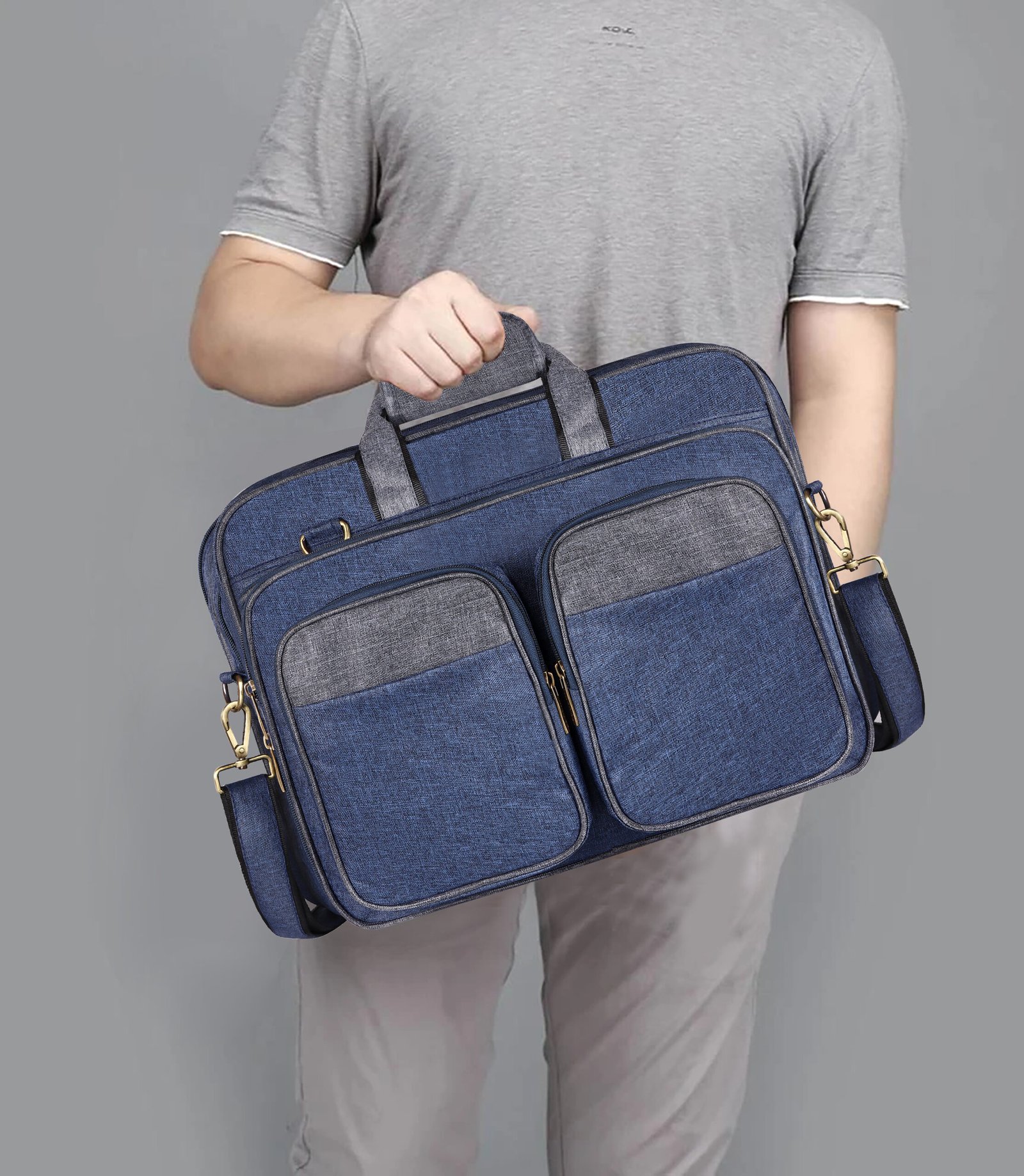 Blue & Grey Color Linen fabric 28L Messenger Bag BG99