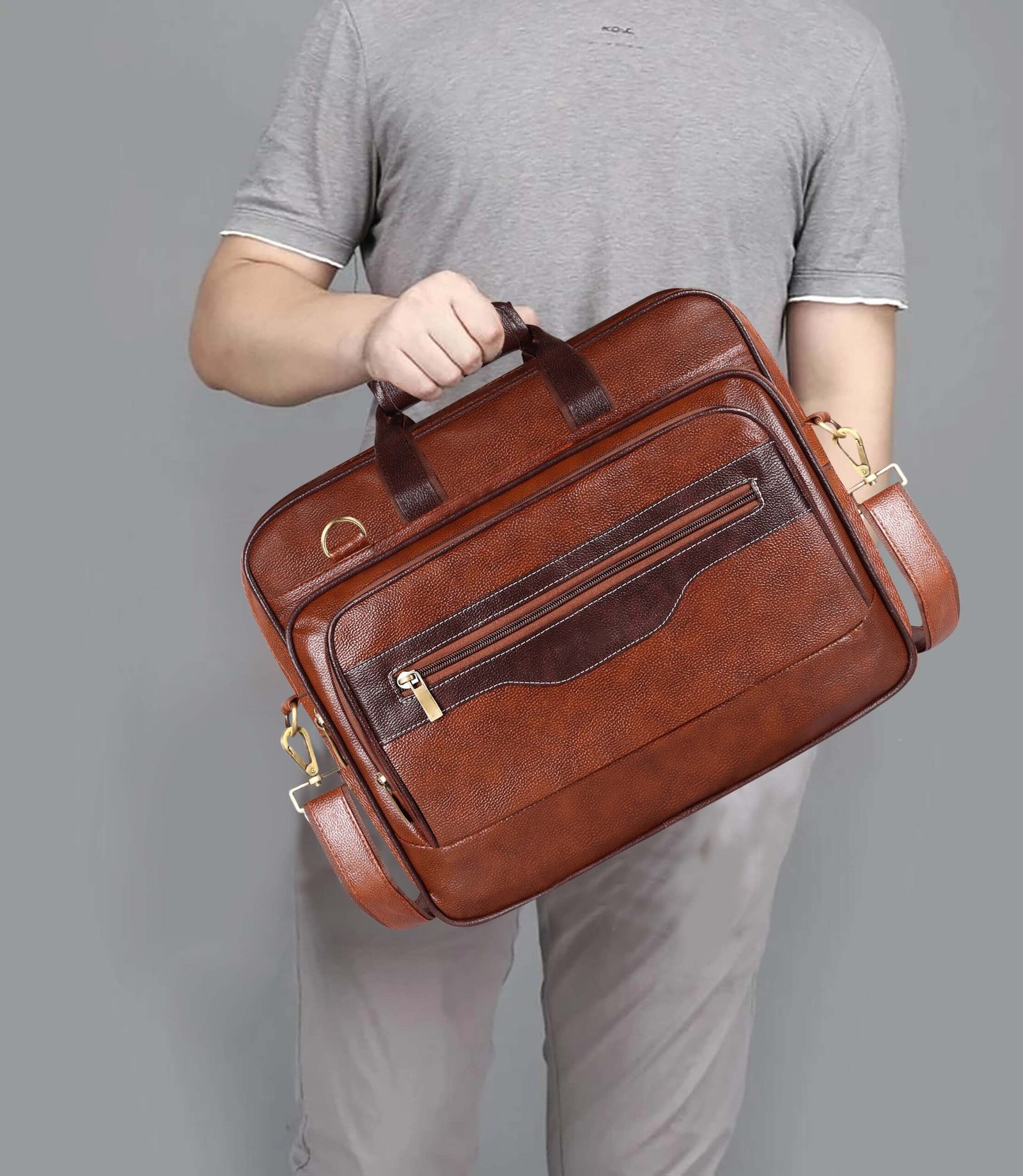 Tan & Brown Color Faux Leather 28L Messenger Bag BG103