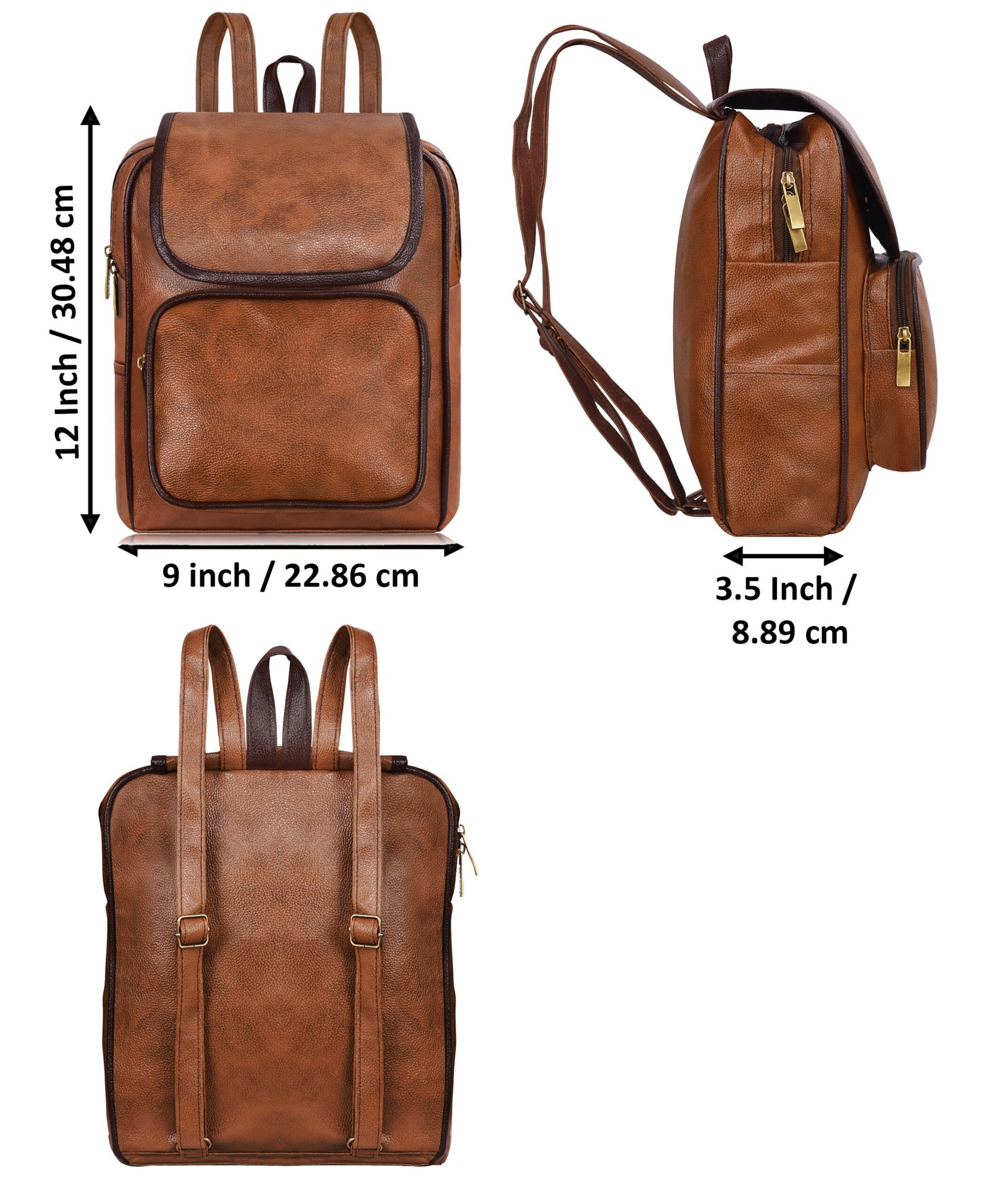 Tan & Chocolate Faux Leather 6.19L Dual Tone BackPack BP02