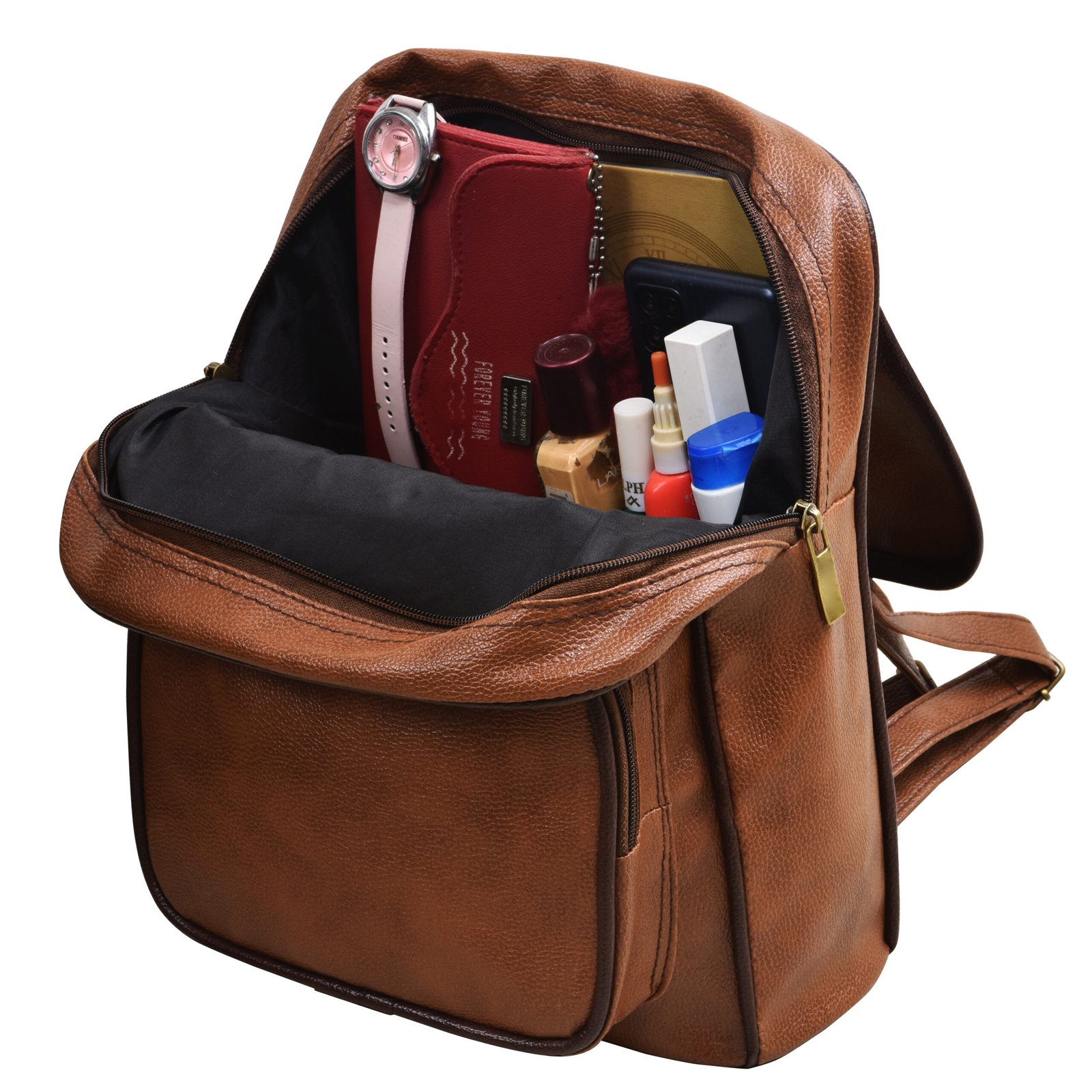 Tan & Chocolate Faux Leather 6.19L Dual Tone BackPack BP02