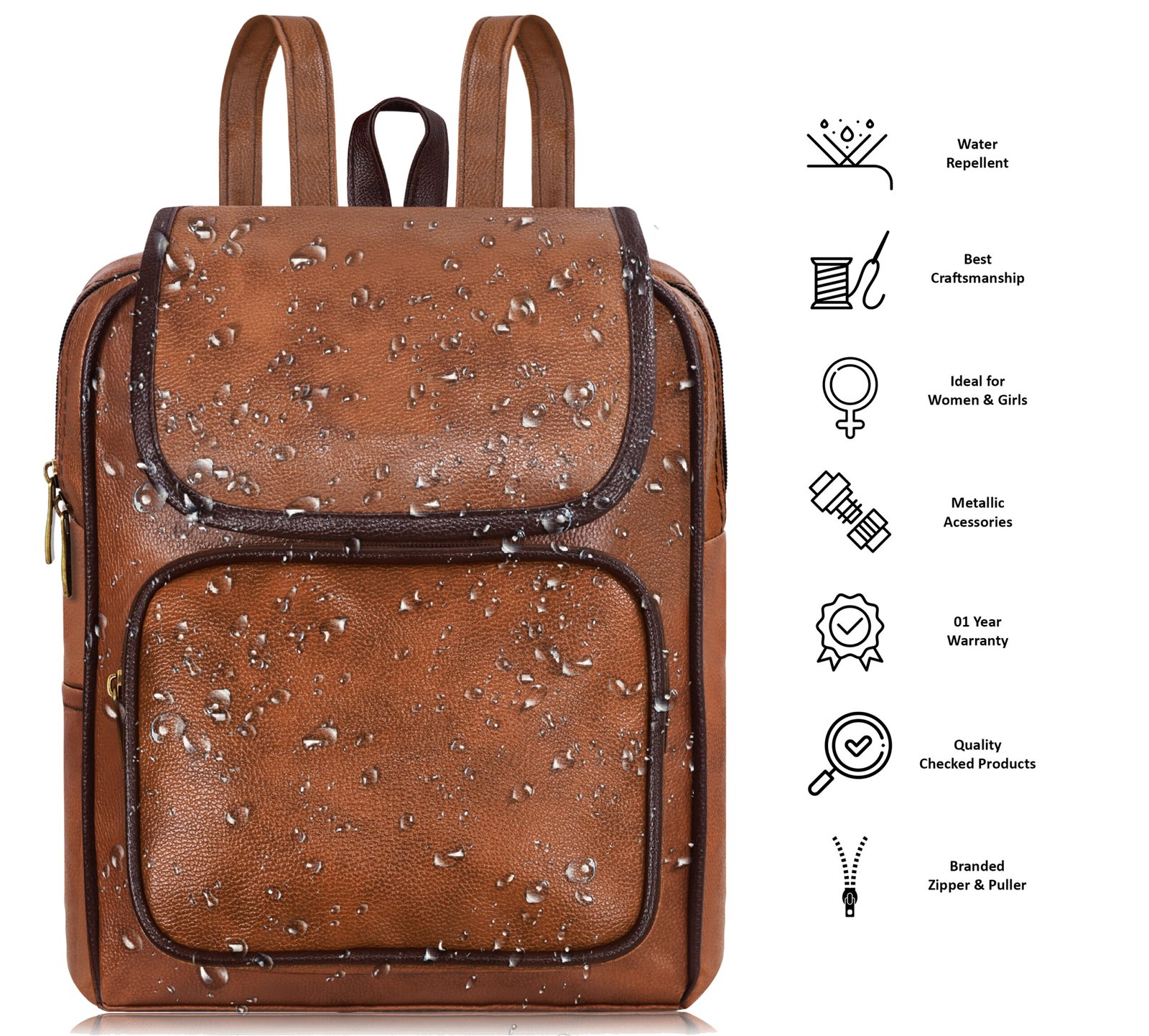 Tan & Chocolate Faux Leather 6.19L Dual Tone BackPack BP02