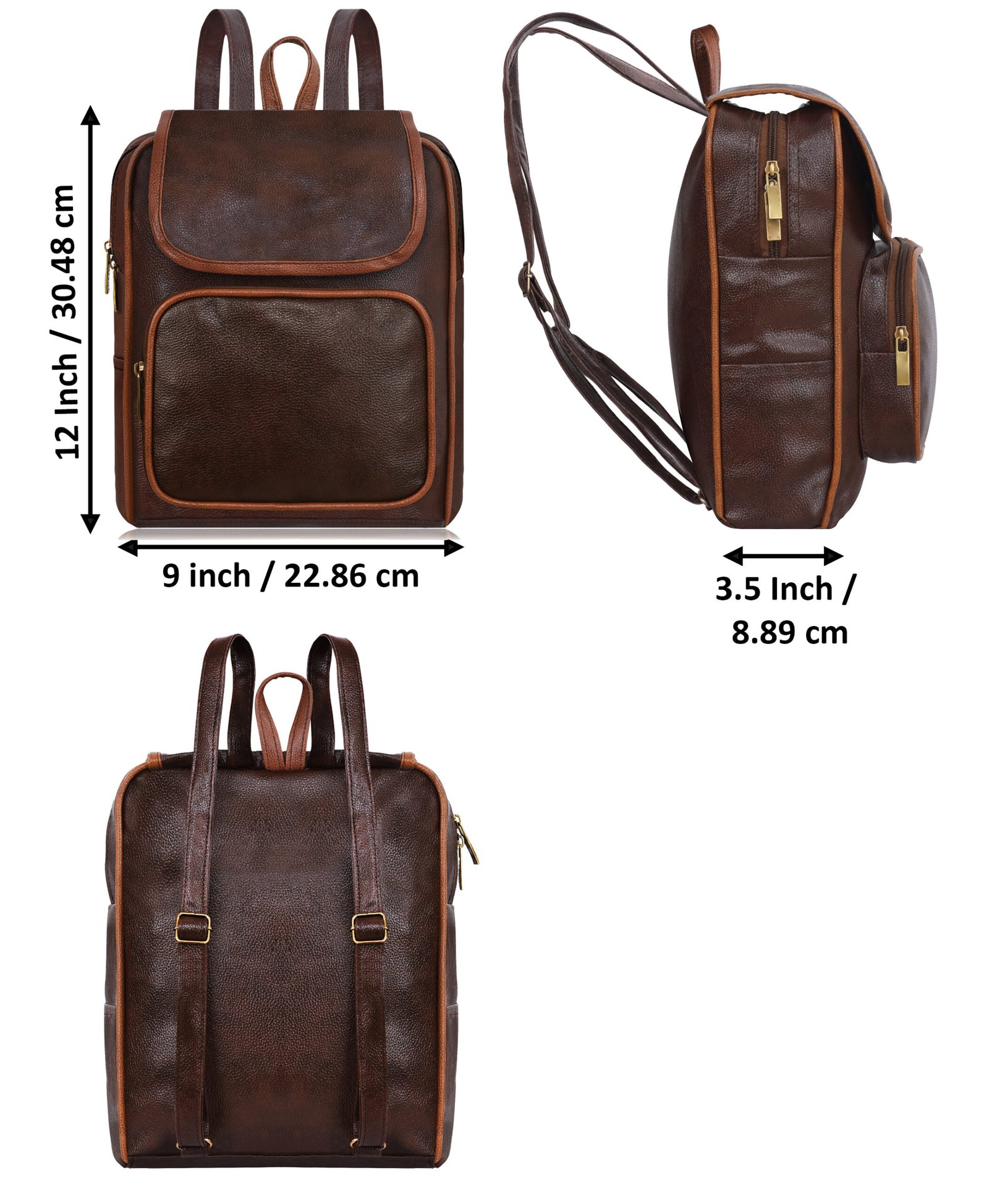 Chocolate & Tan Faux Leather 6.19L Dual Tone BackPack BP03