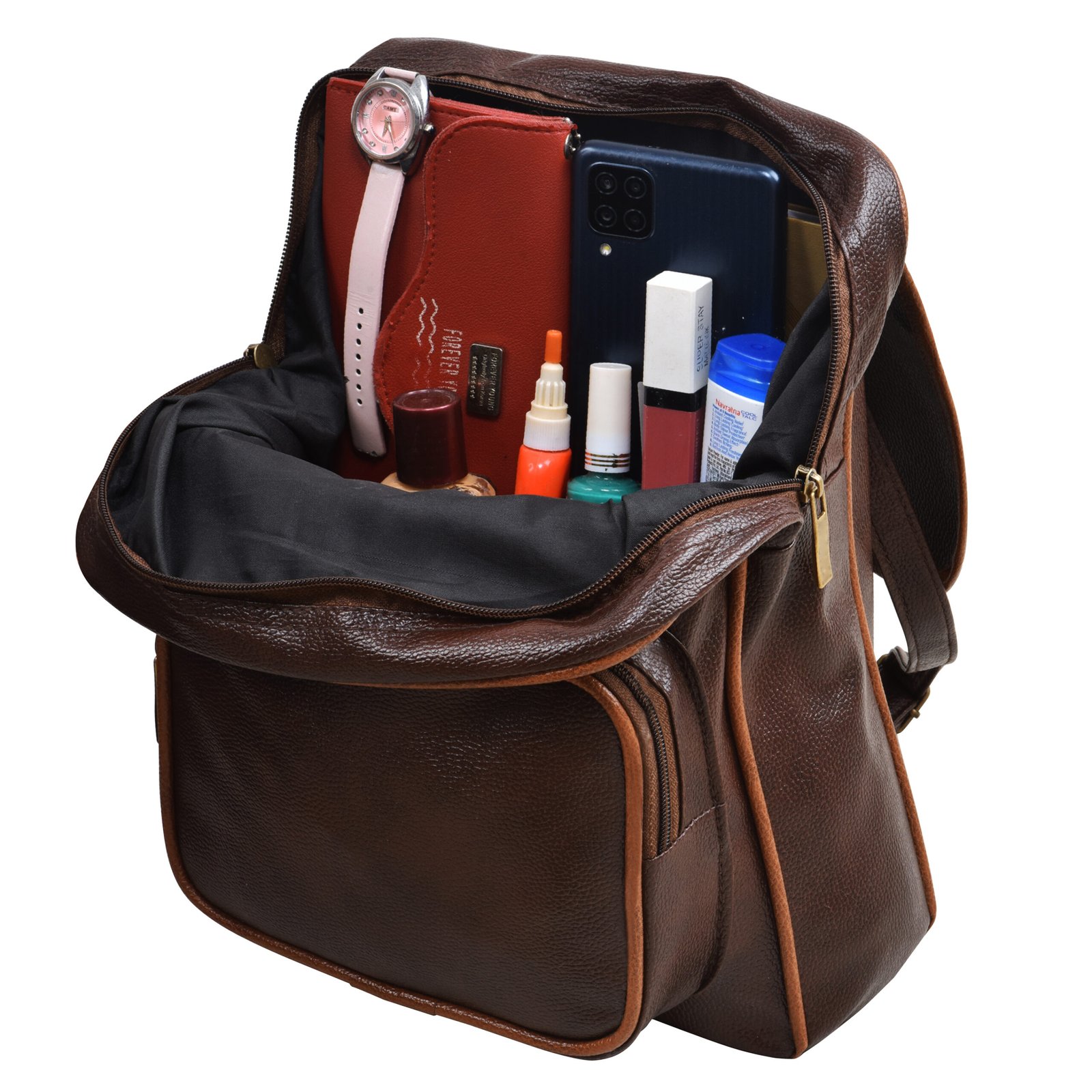 Chocolate & Tan Faux Leather 6.19L Dual Tone BackPack BP03