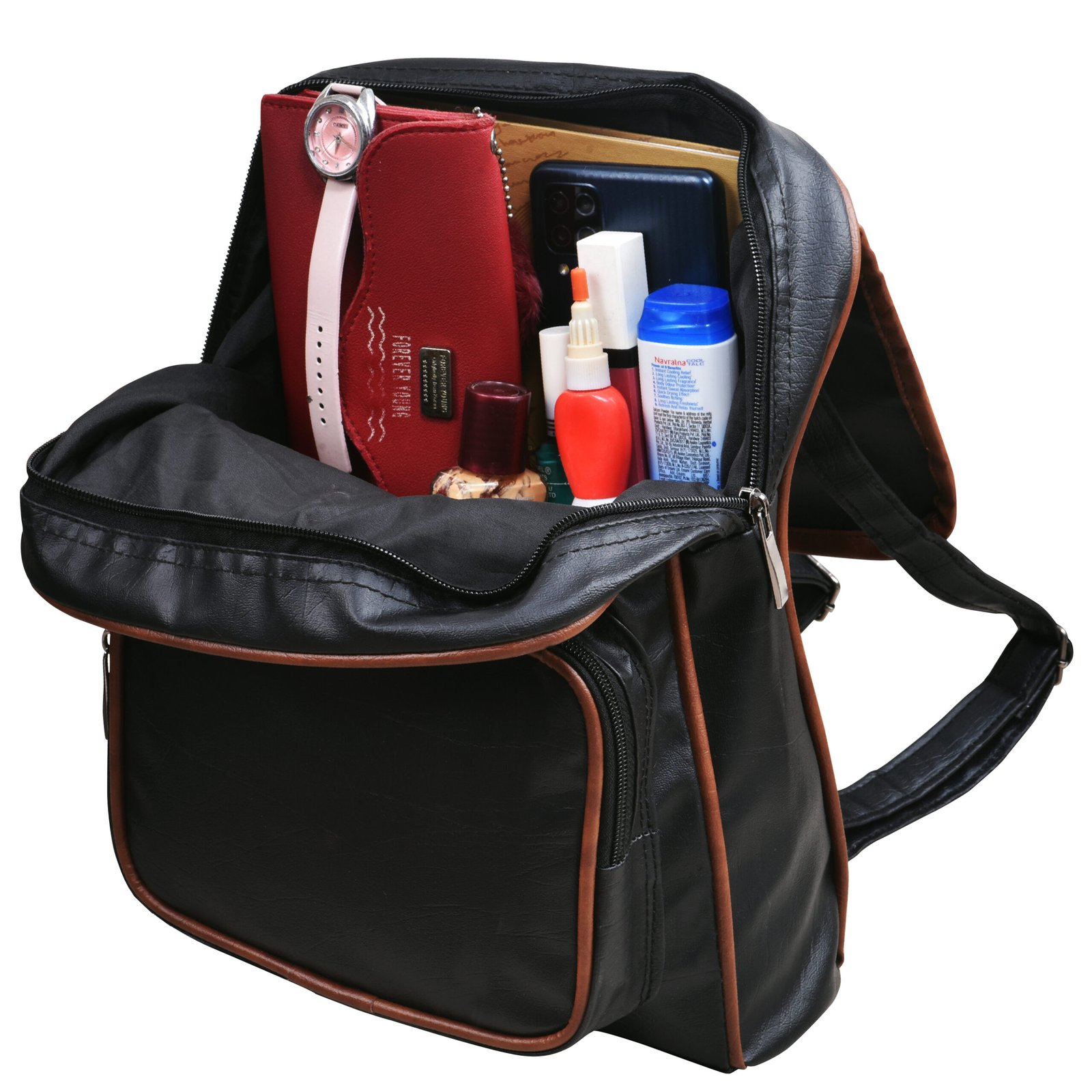 Black & Tan Faux Leather 6.19L Dual Tone BackPack BP04