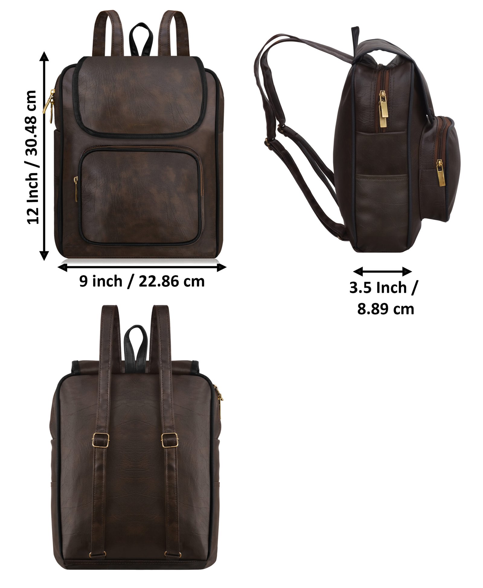 Brown & Tan Faux Leather 6.19L Dual Tone BackPack BP05