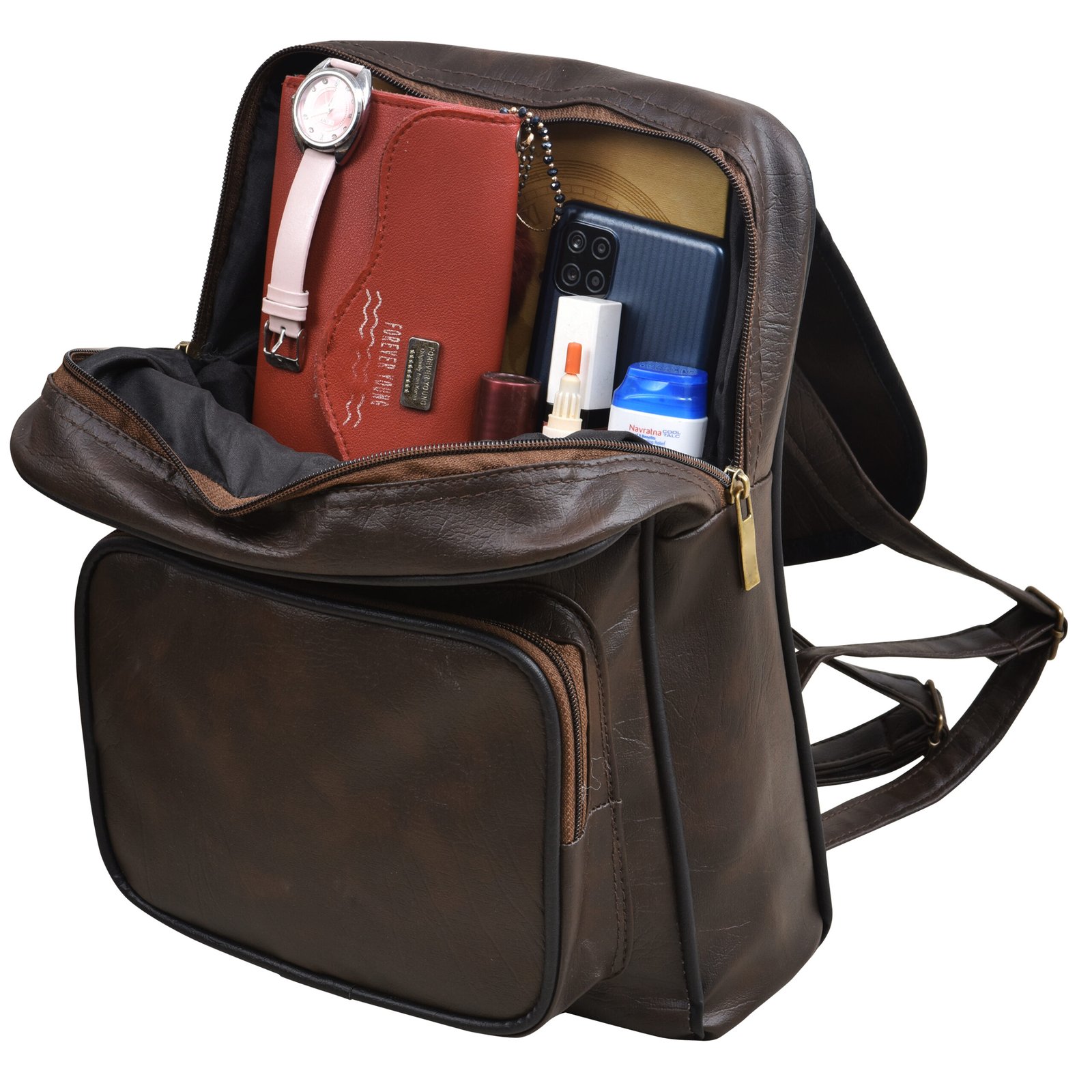 Brown & Tan Faux Leather 6.19L Dual Tone BackPack BP05