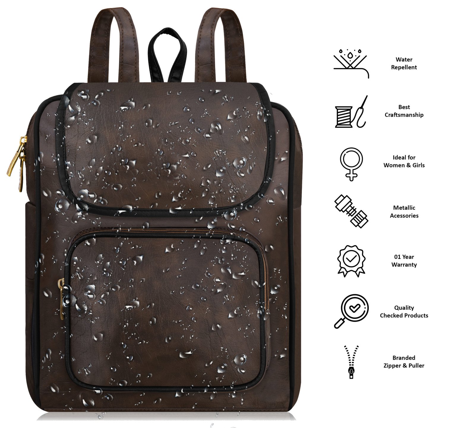 Brown & Tan Faux Leather 6.19L Dual Tone BackPack BP05