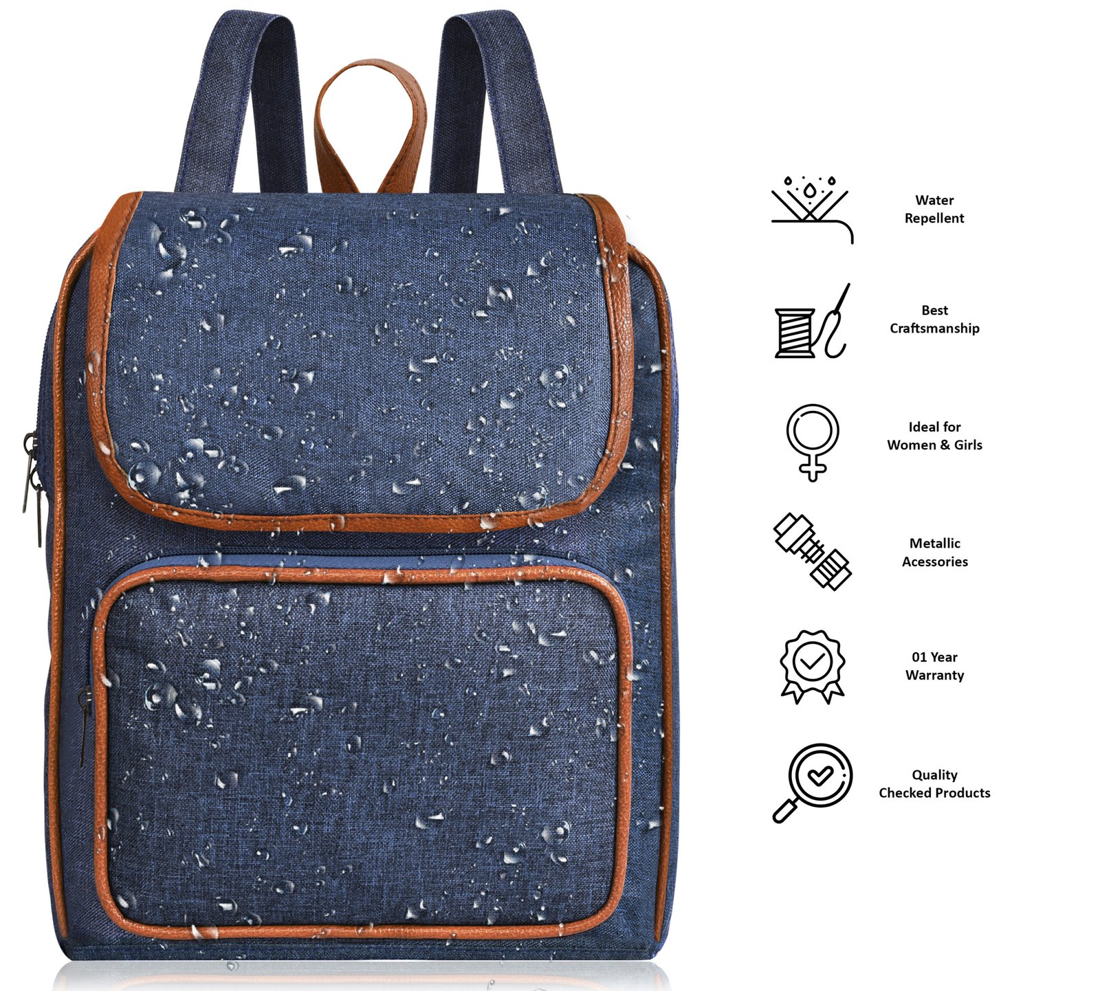 Blue & Tan Linen PVC 6.19L Dual Tone BackPack BP06