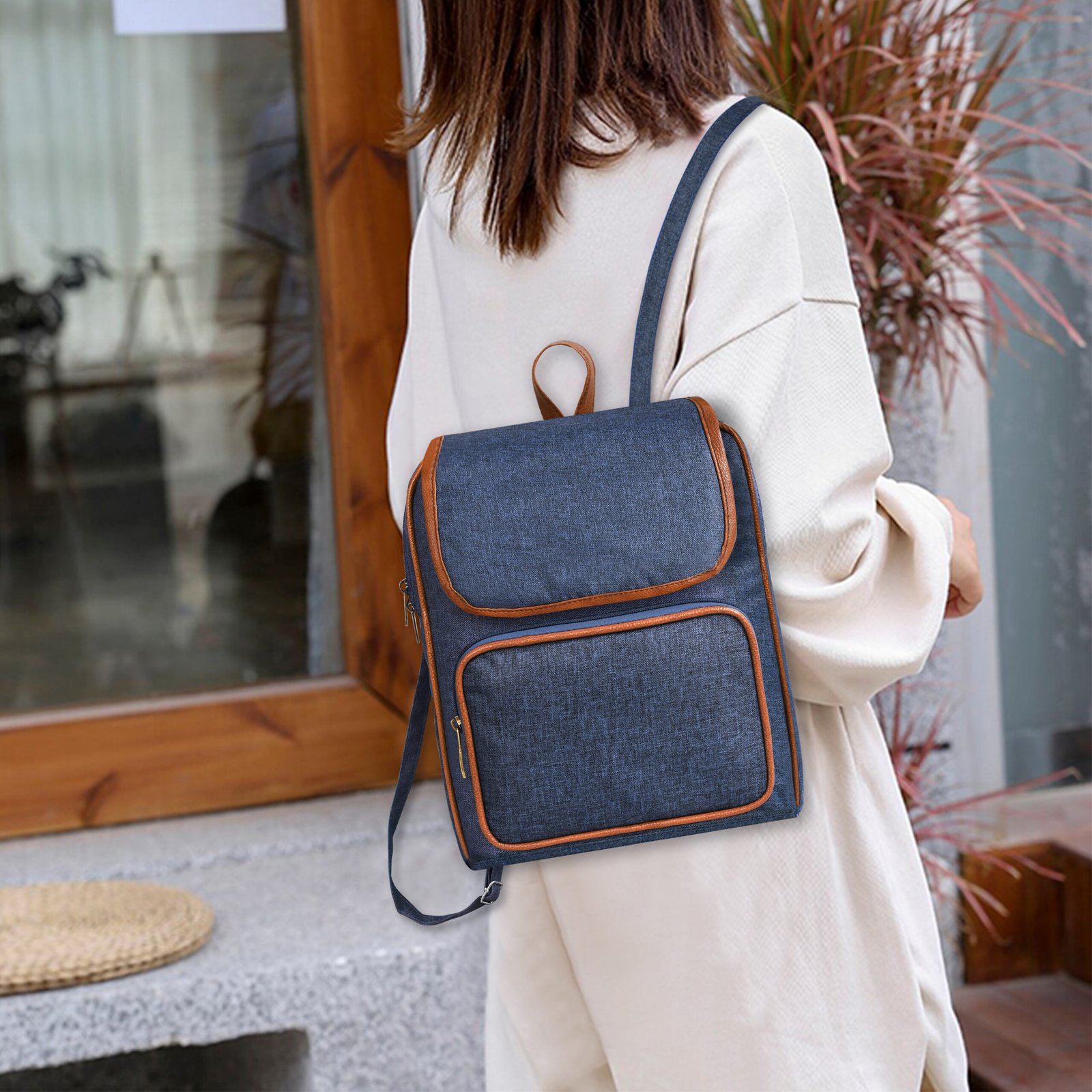 Blue & Tan Linen PVC 6.19L Dual Tone BackPack BP06