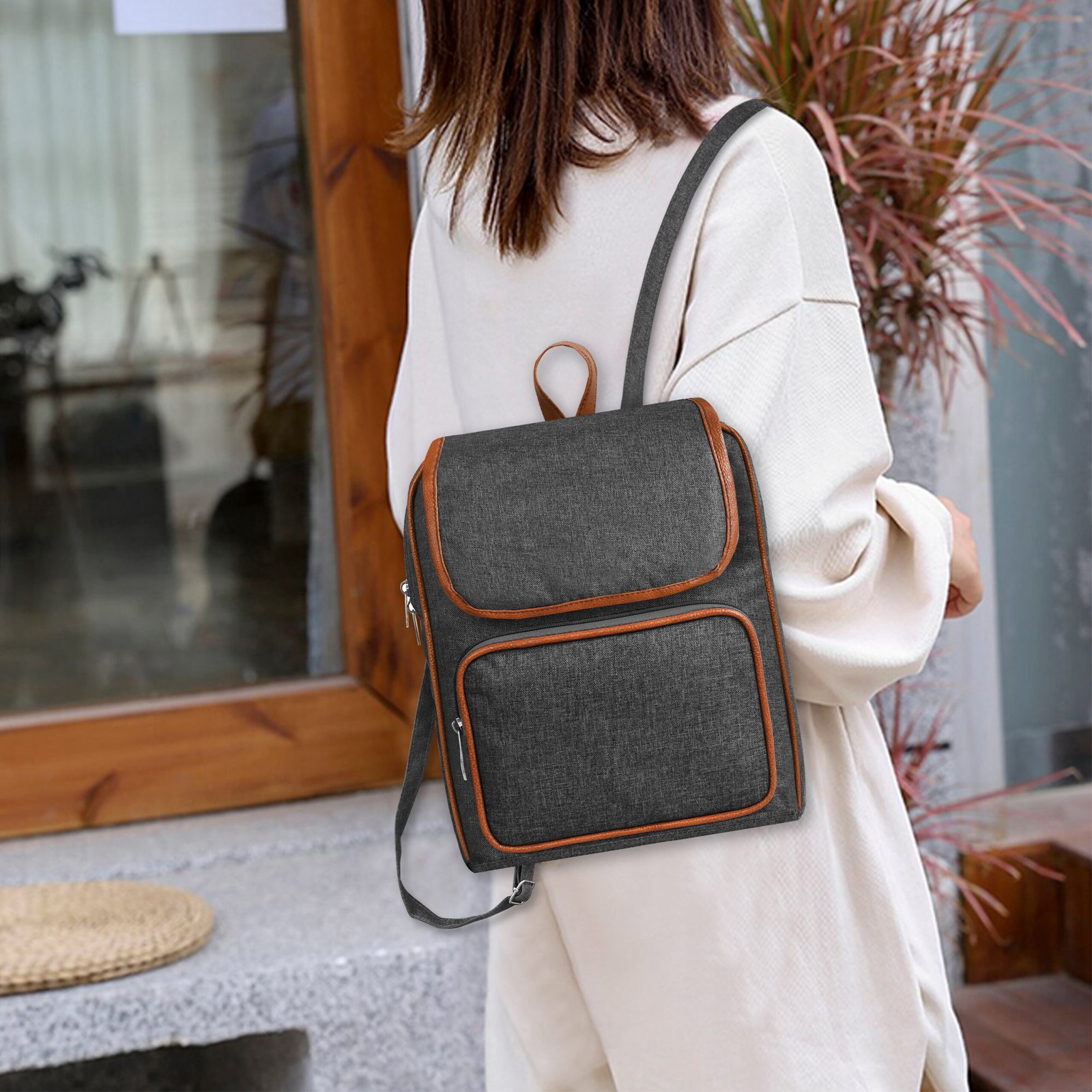 Grey & Tan Linen PVC 6.19L Dual Tone BackPack BP07