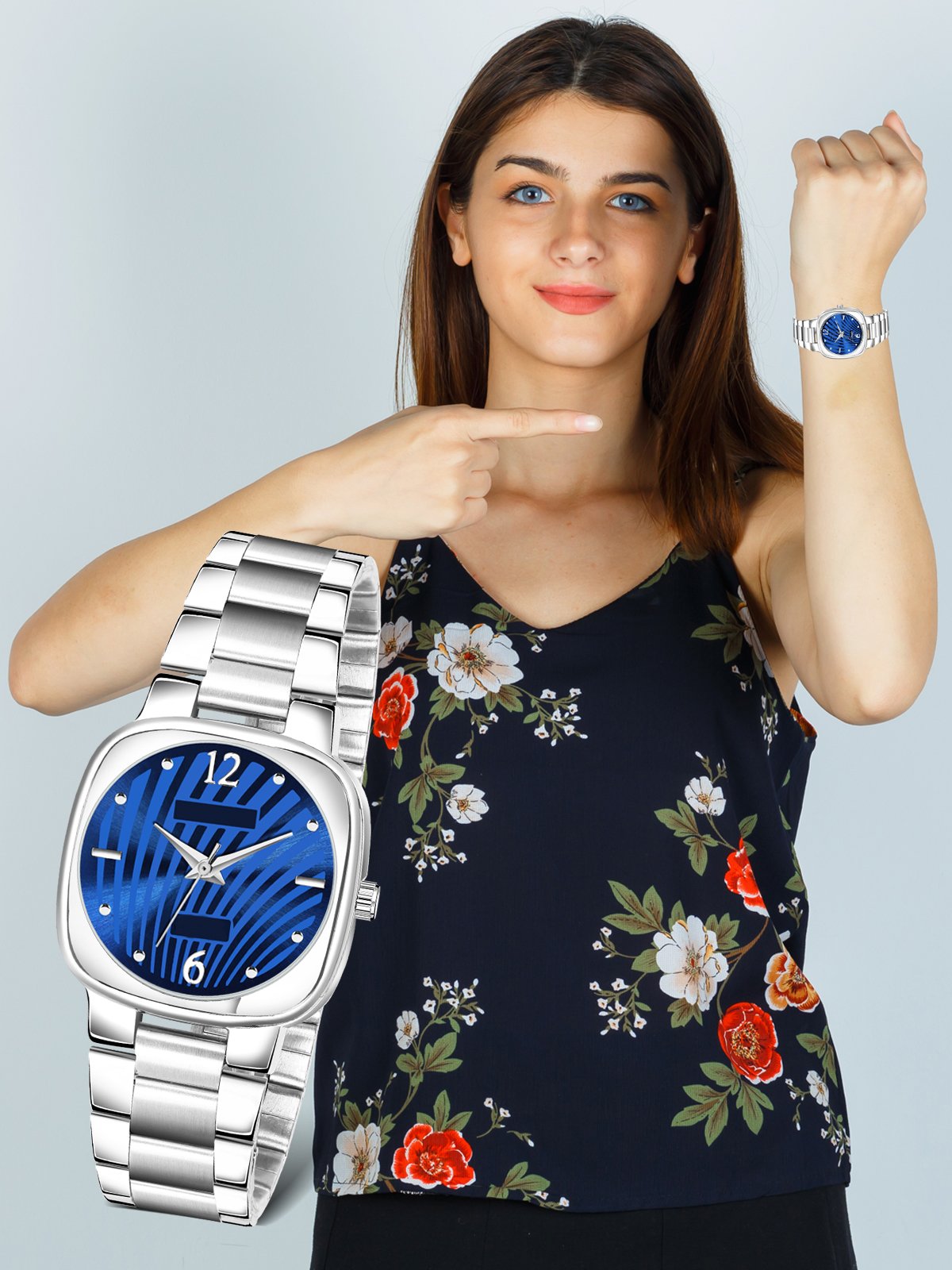 Blue Abstract Floral Analog Watch For Women LR307