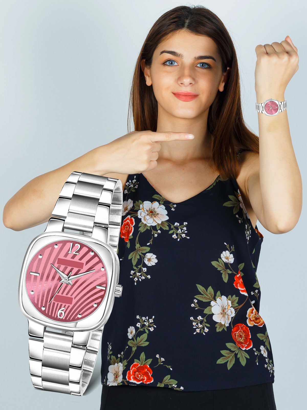 Pink Abstract Floral Analog Watch For Women LR308