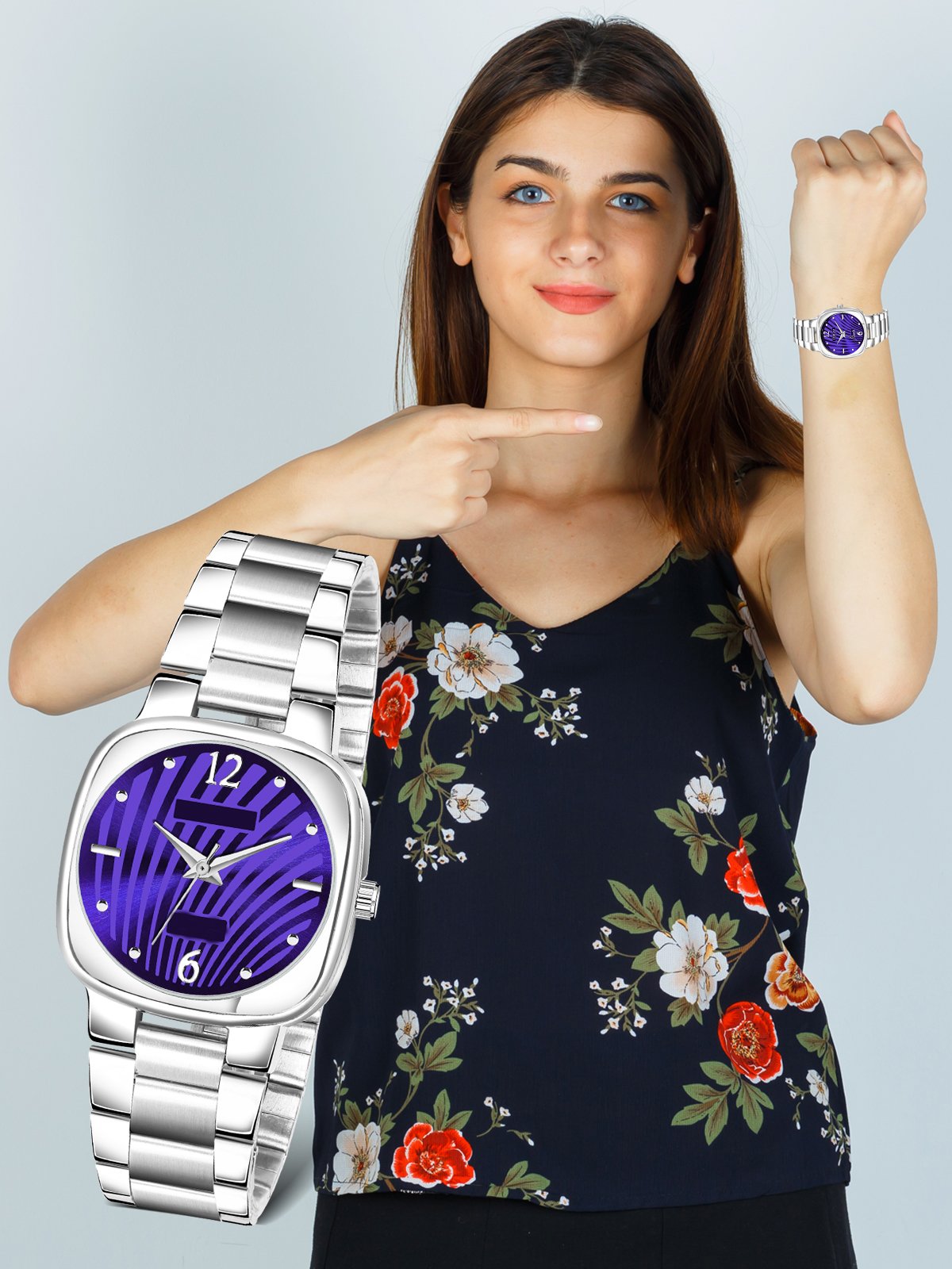 Purple Abstract Floral Analog Watch For Women LR309
