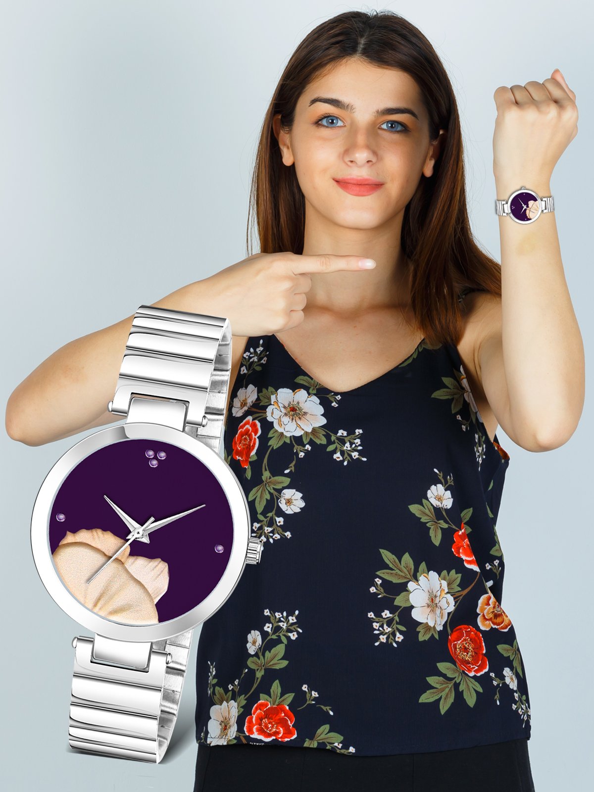 Purple Flower Designer Analog Watch For Women LR311