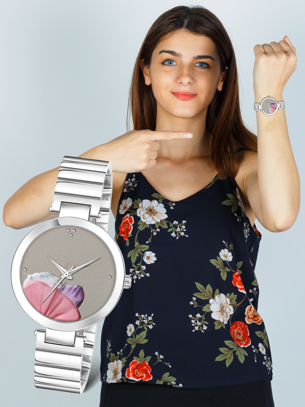 Grey Flower Designer Analog Watch For Women LR312