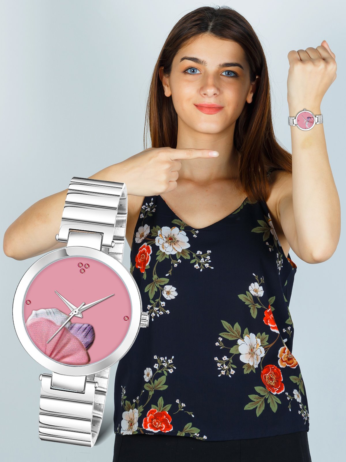 Pink Flower Designer Analog Watch For Women LR313