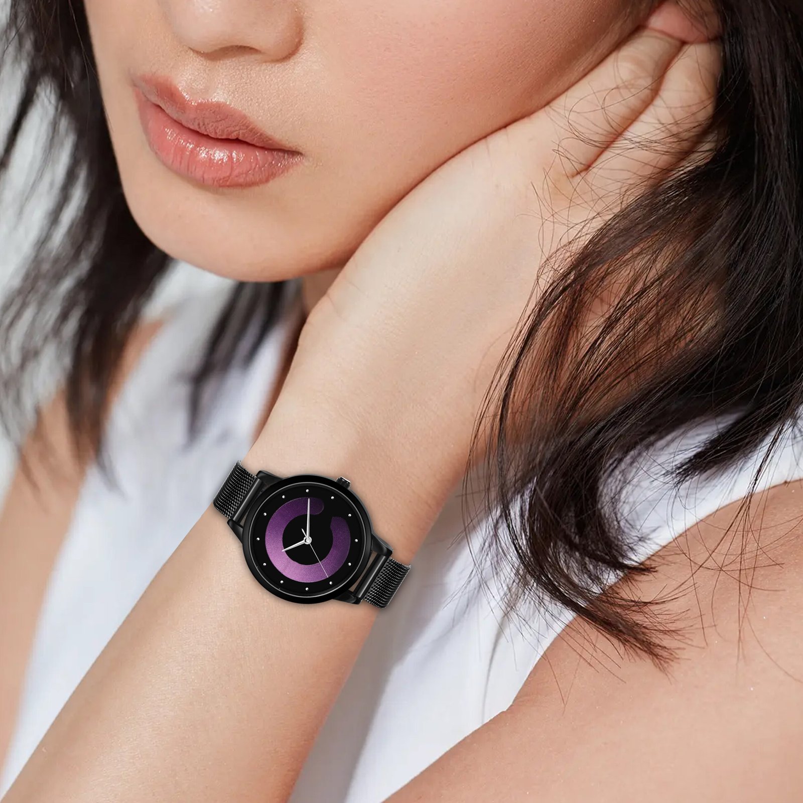 Purple Stylish Dial Analog Watch For Women LR356