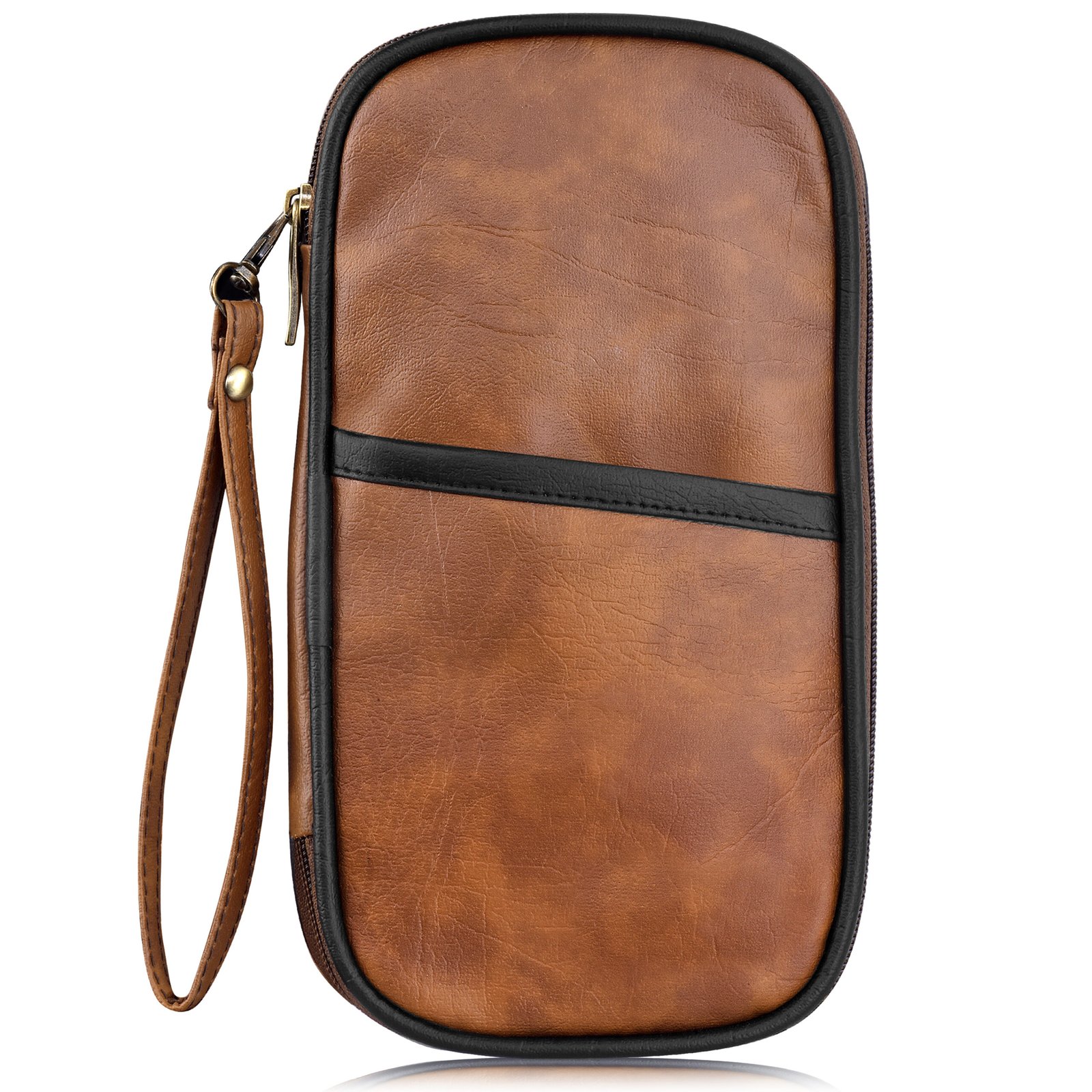 Tan & Black Faux Leather Family Passport Organizer OG01