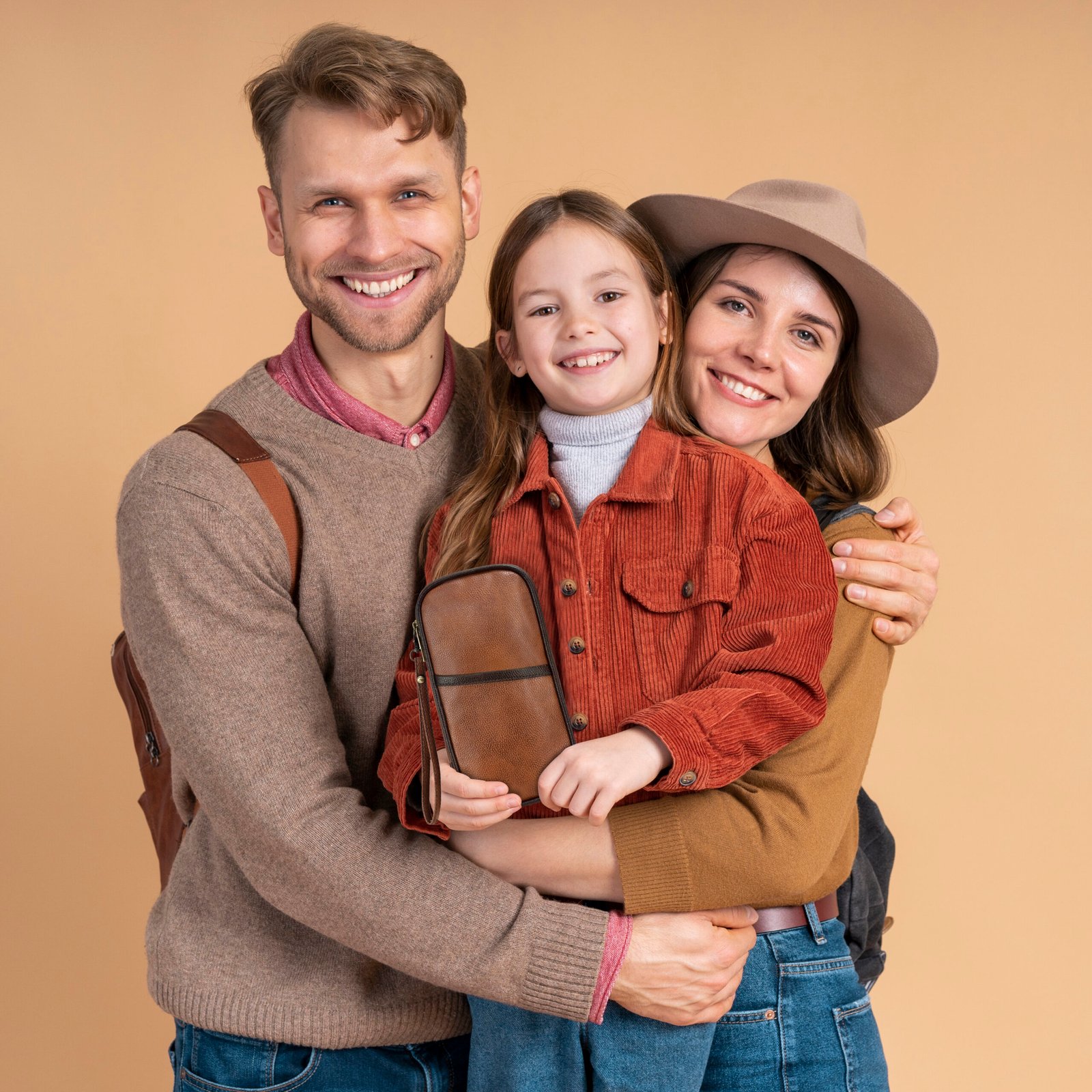 Tan & Brown Faux Leather Family Passport Organizer OG02