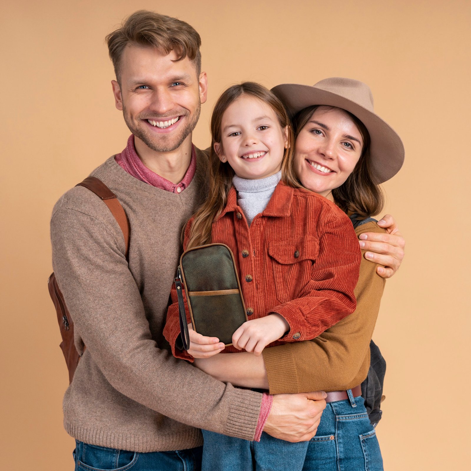 Brown & Tan Faux Leather Family Passport Organizer OG03