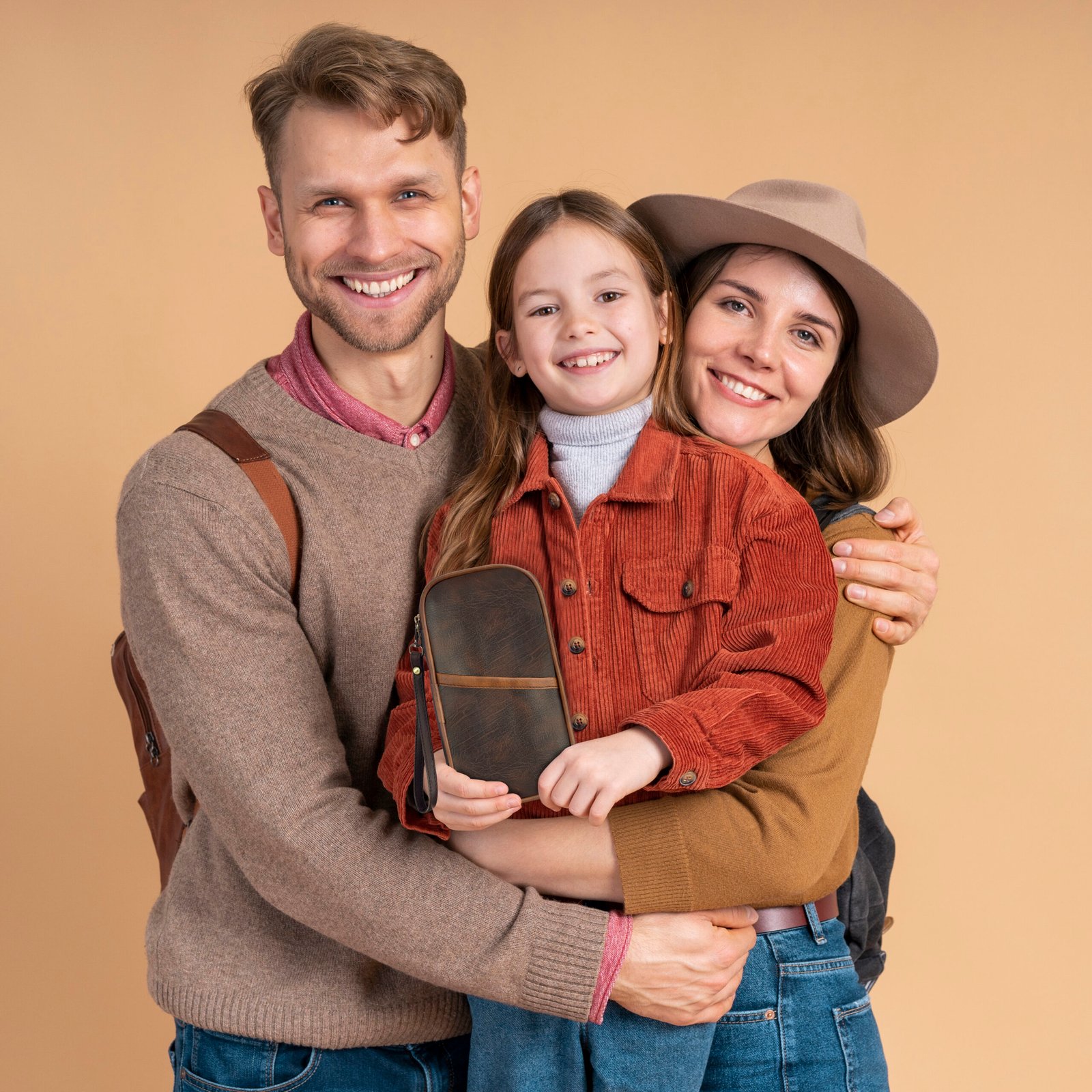 Brown & Tan Faux Leather Family Passport Organizer OG05