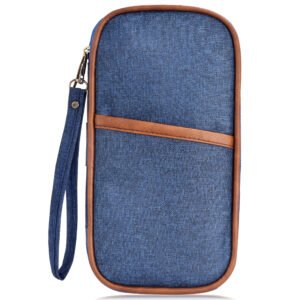 Blue & Tan Linen PVC Family Passport Organizer OG06
