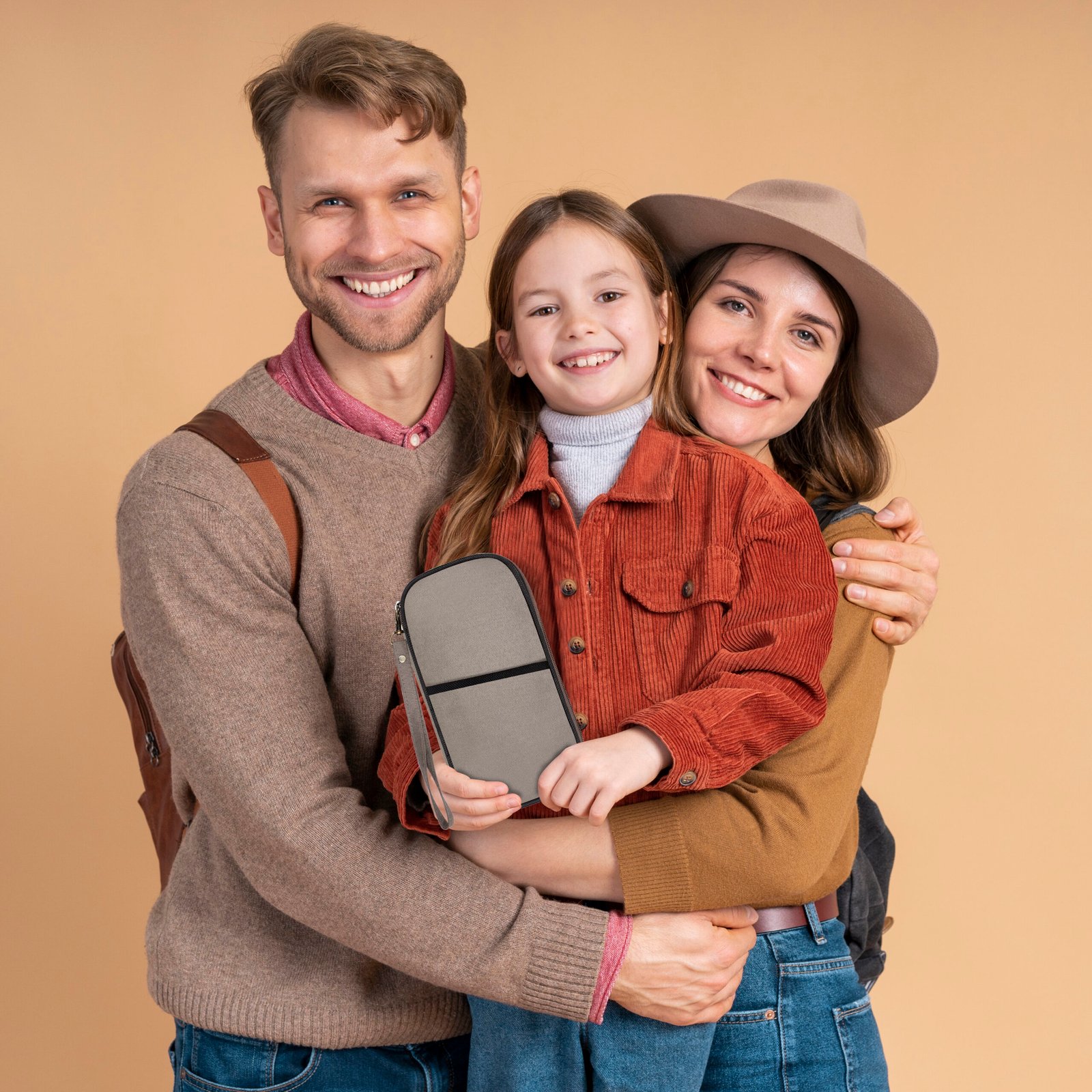 Grey & Black PVC Coated Matty Fabric Family Passport Organizer OG14