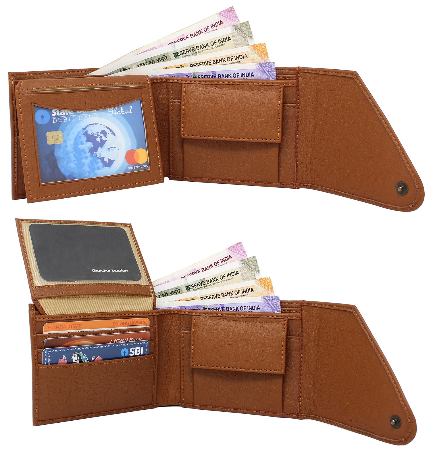 Tan Designer Tri-Fold Faux Leather 5 ATM Card Slots Wallet For Men WL01
