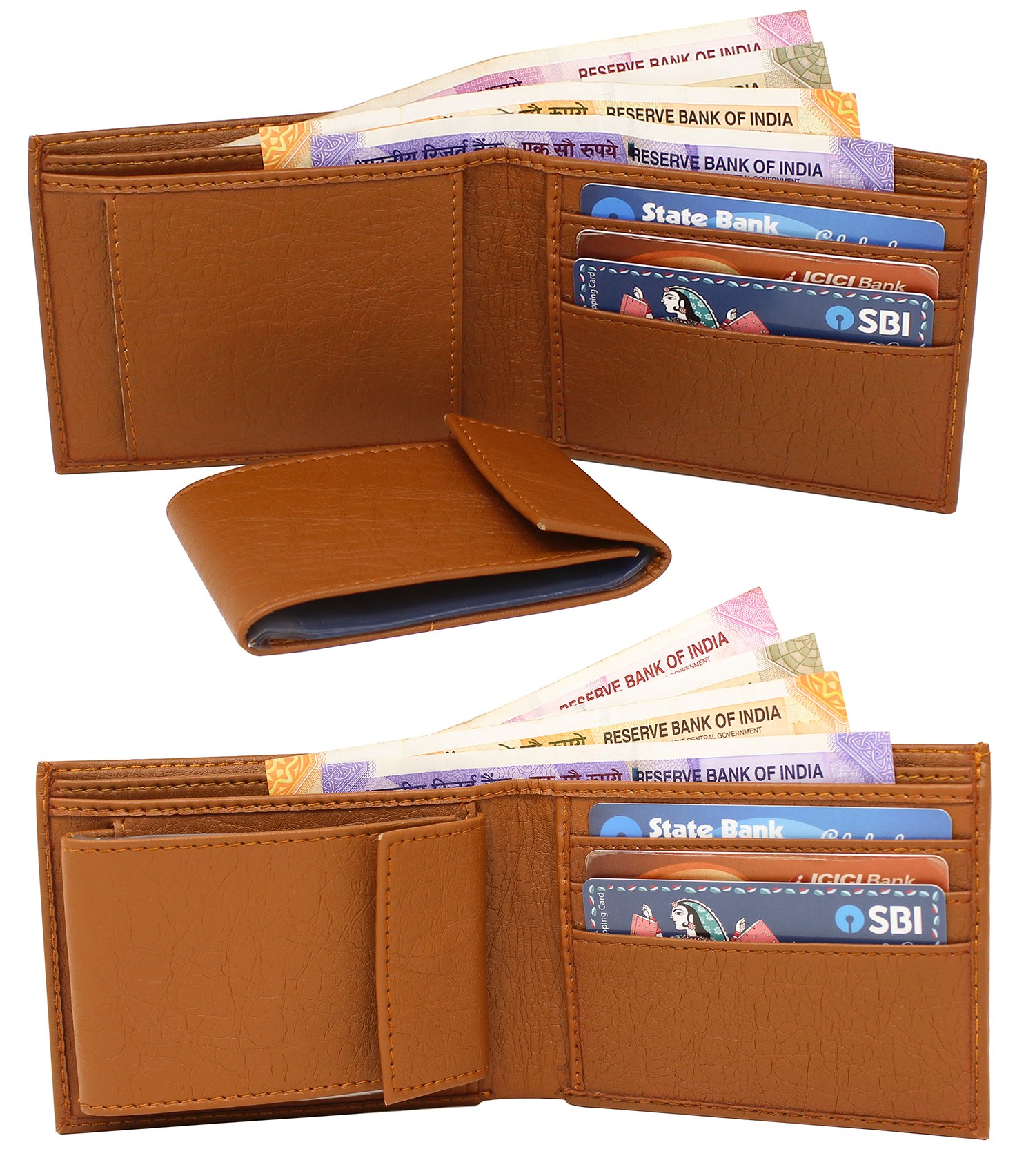 Tan Card Slot Album Bi-Fold Faux Leather 9 ATM Card Slots Wallet For Men WL02