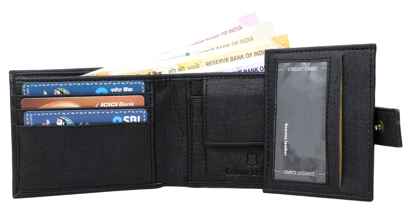Black Removable Card Holder Bi-Fold Faux Leather 7 ATM Card Slots Wallet For Men WL08