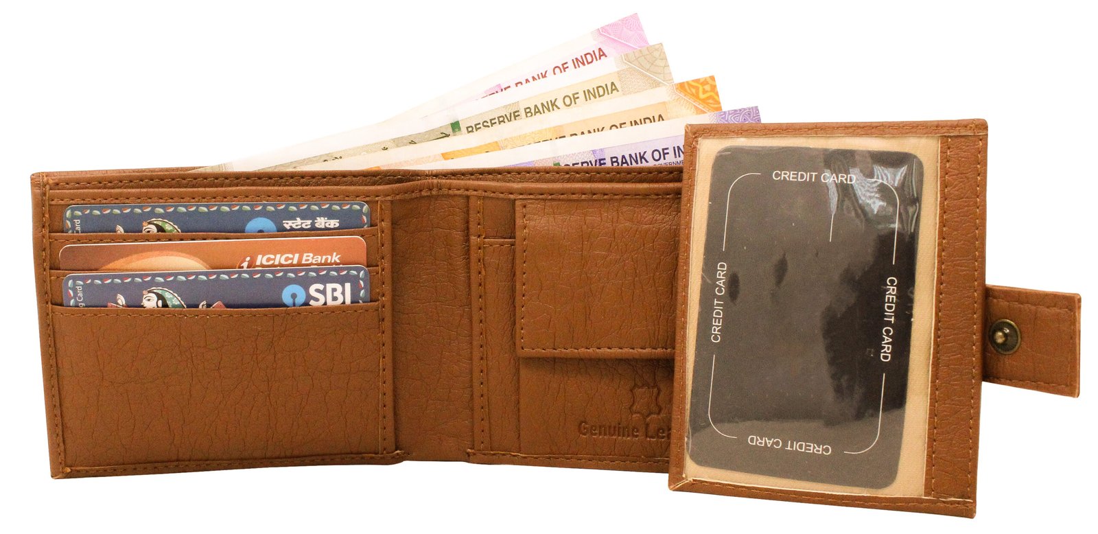 Tan Removable Card Holder Bi-Fold Faux Leather 7 ATM Card Slots Wallet For Men WL10