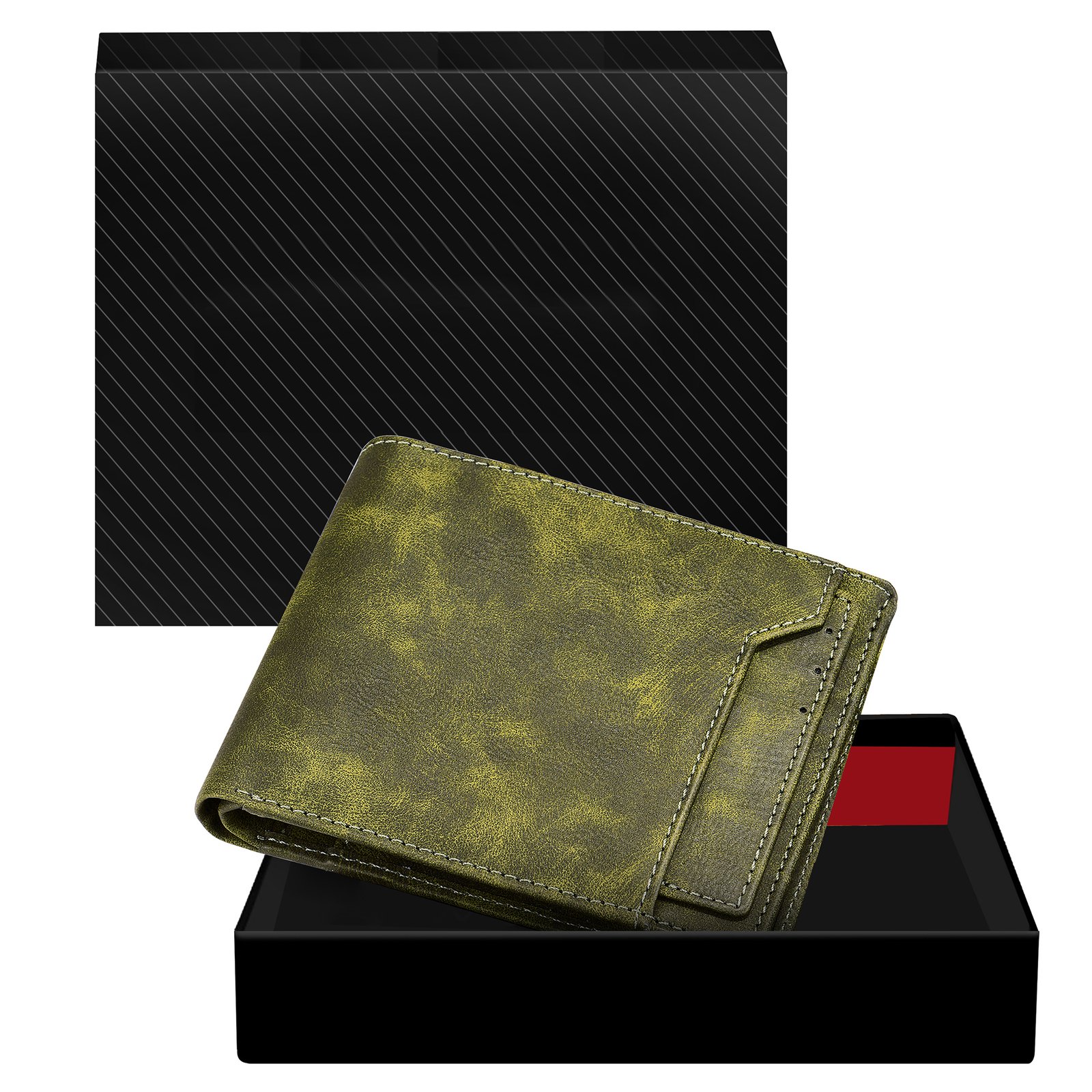 Green Removable Card Holder Bi-Fold Faux Leather 7 ATM Card Slots Wallet For Men WL16