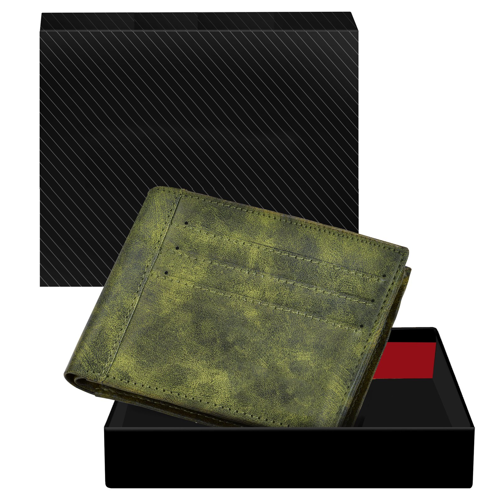 Green Out Side Card Slot Bi-Fold Faux Leather 6 ATM Card Slots Wallet For Men WL17