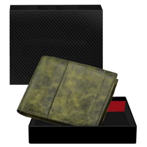 Green Out Side Card Slot Bi-Fold Faux Leather 5 ATM Card Slots Wallet For Men WL18