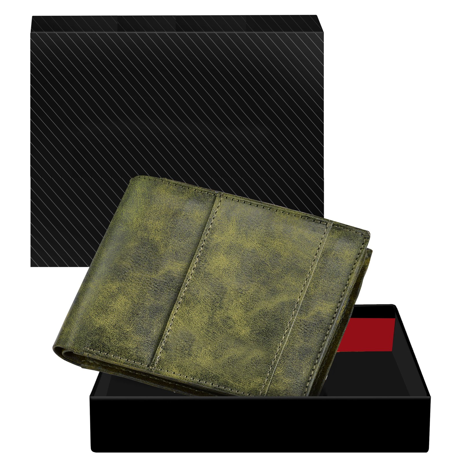 Green Out Side Card Slot Bi-Fold Faux Leather 5 ATM Card Slots Wallet For Men WL18