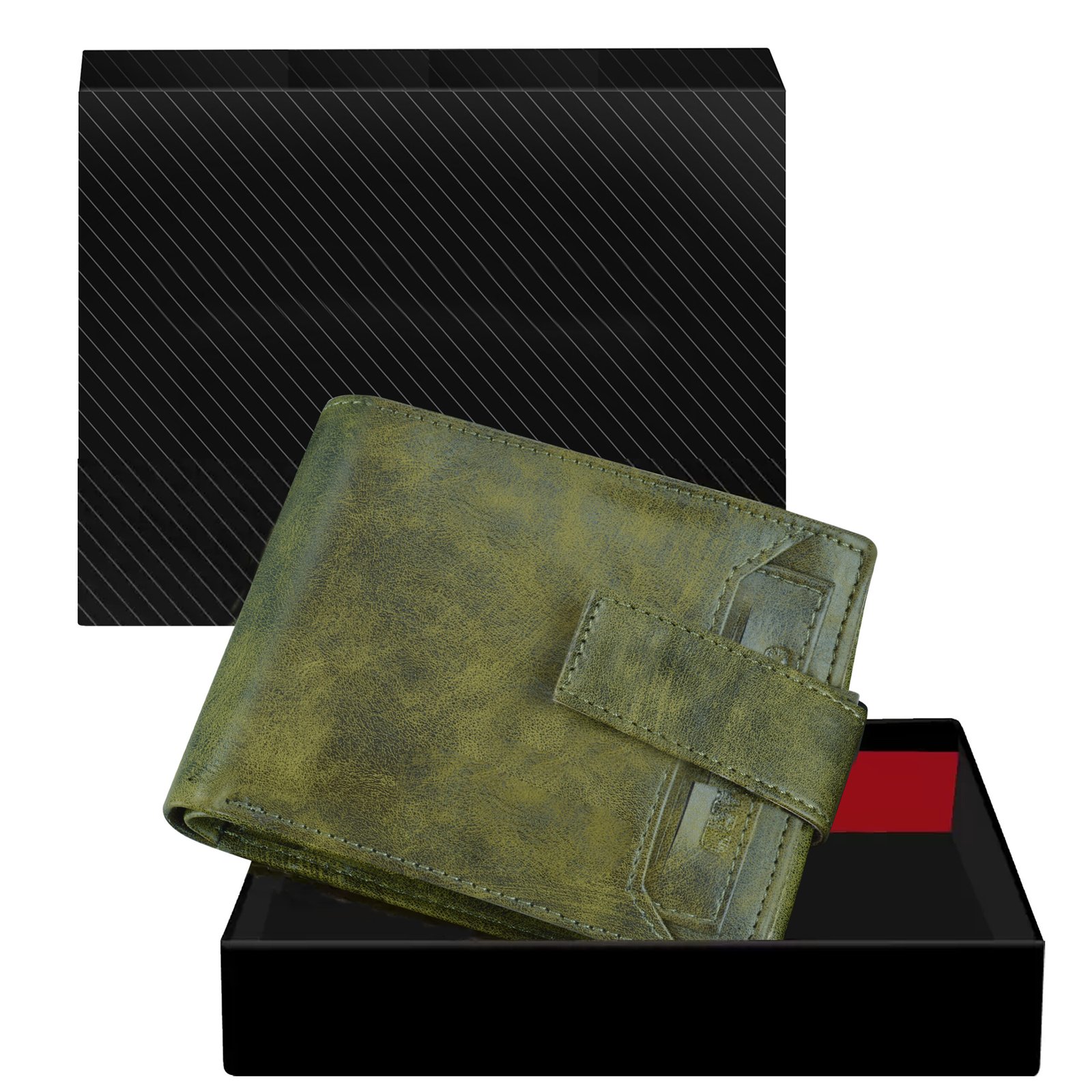 Green Removable Card Holder Bi-Fold Faux Leather 7 ATM Card Slots Wallet For Men WL22